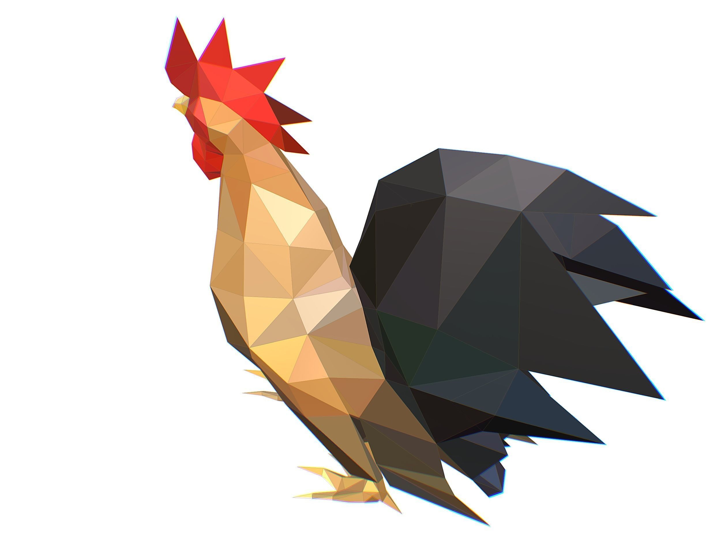 Animated Cock Lowpoly Art Style Low-poly 3D model_30