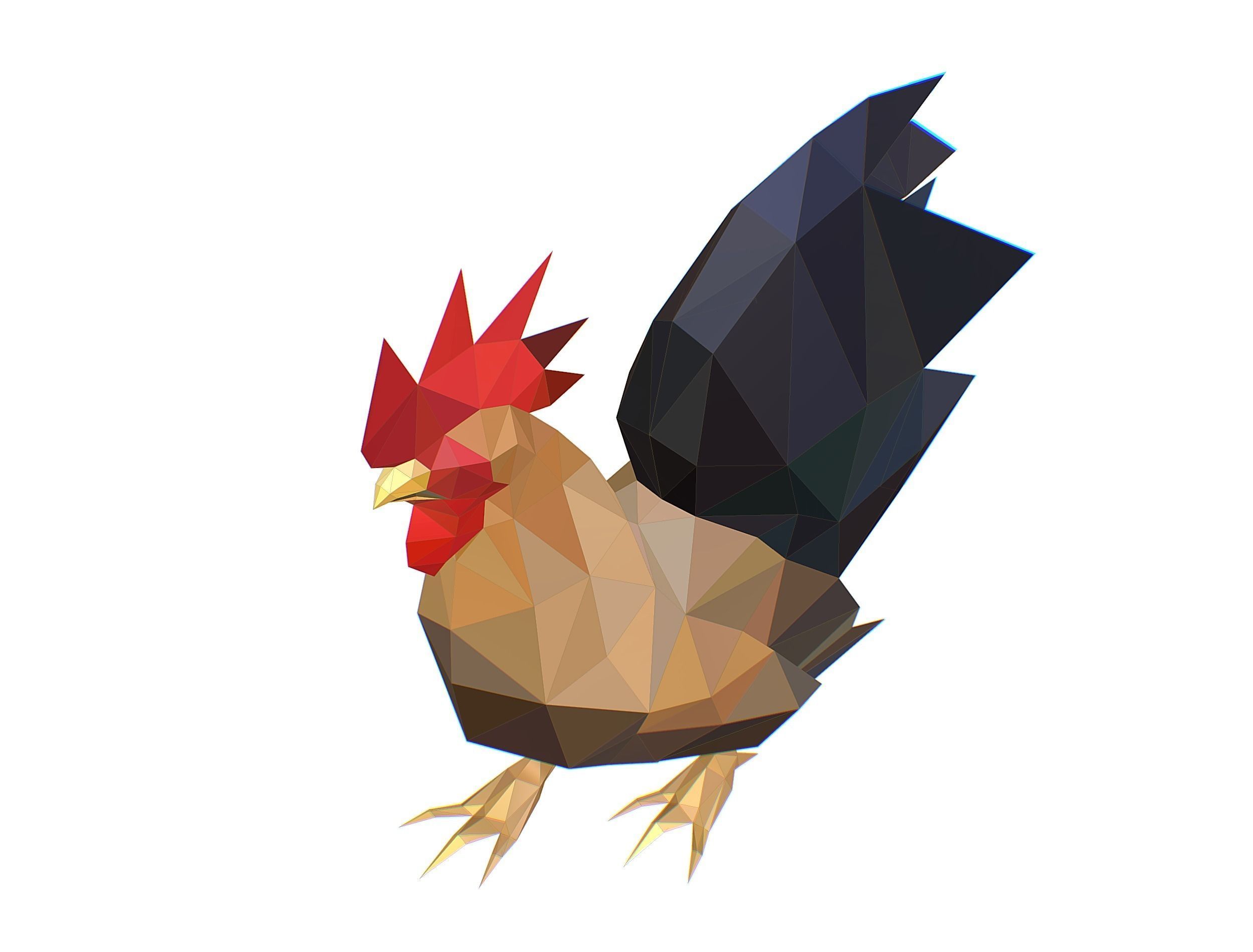 Animated Cock Lowpoly Art Style Low-poly 3D model_29