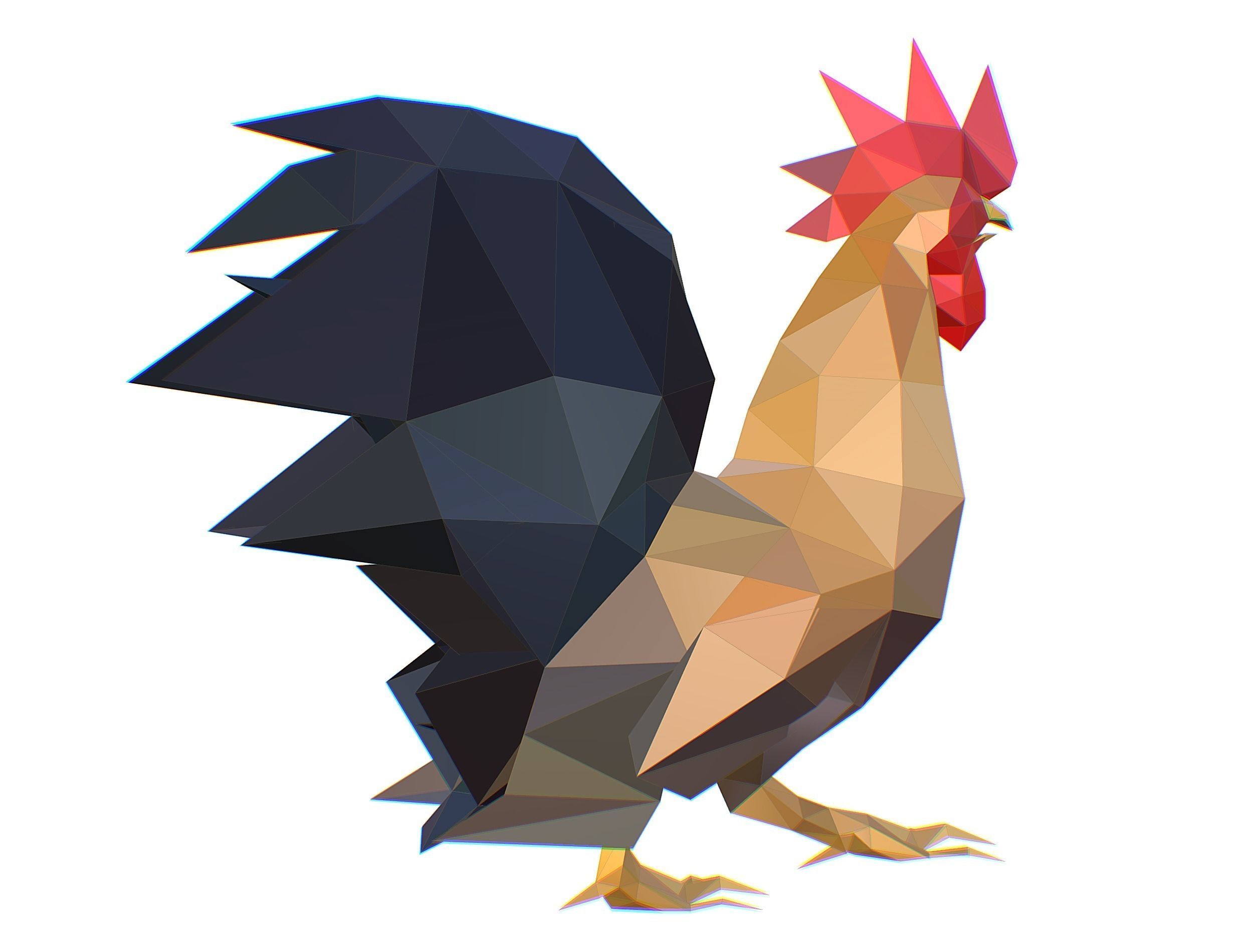 Animated Cock Lowpoly Art Style Low-poly 3D model_19