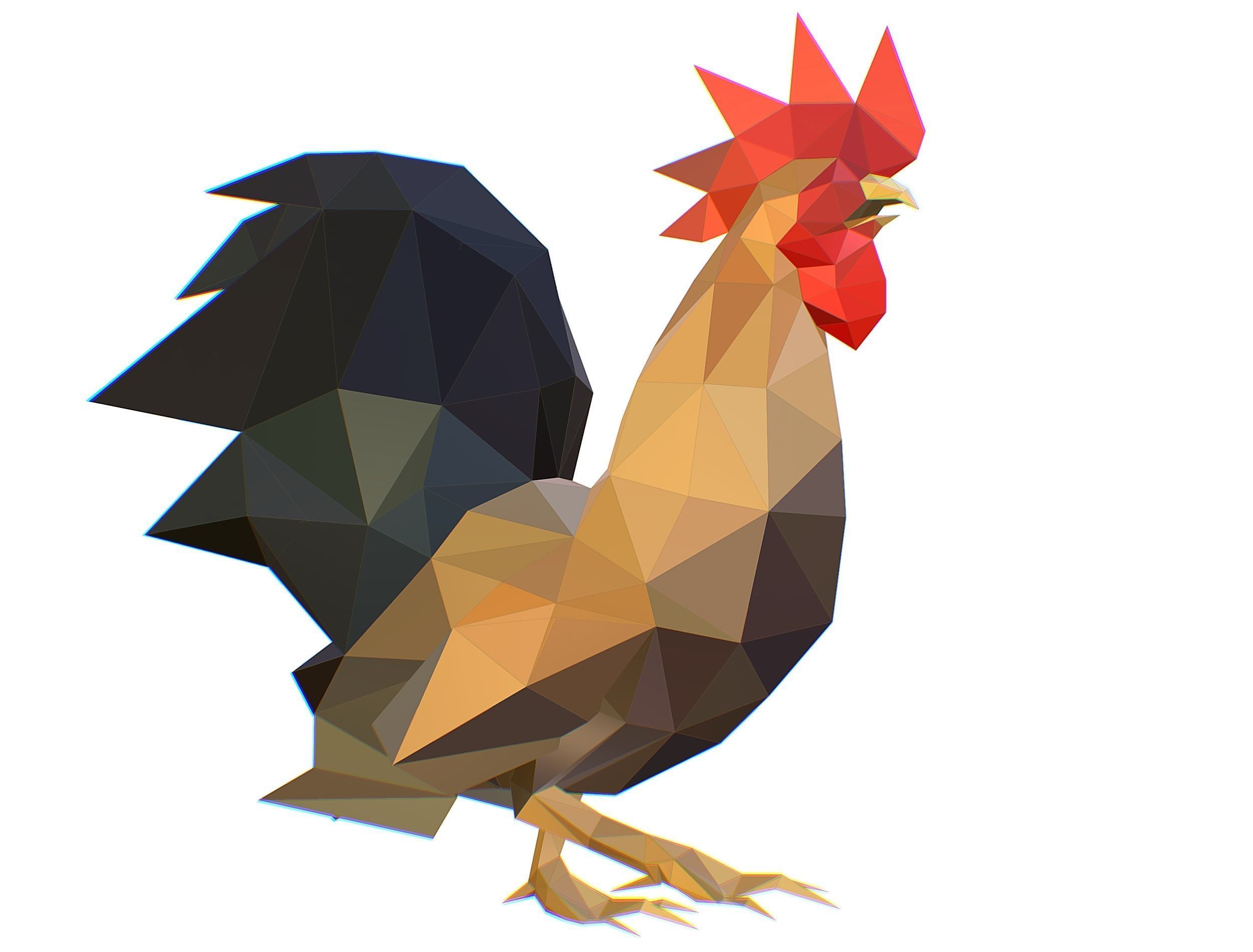 Animated Cock Lowpoly Art Style Low-poly 3D model_17