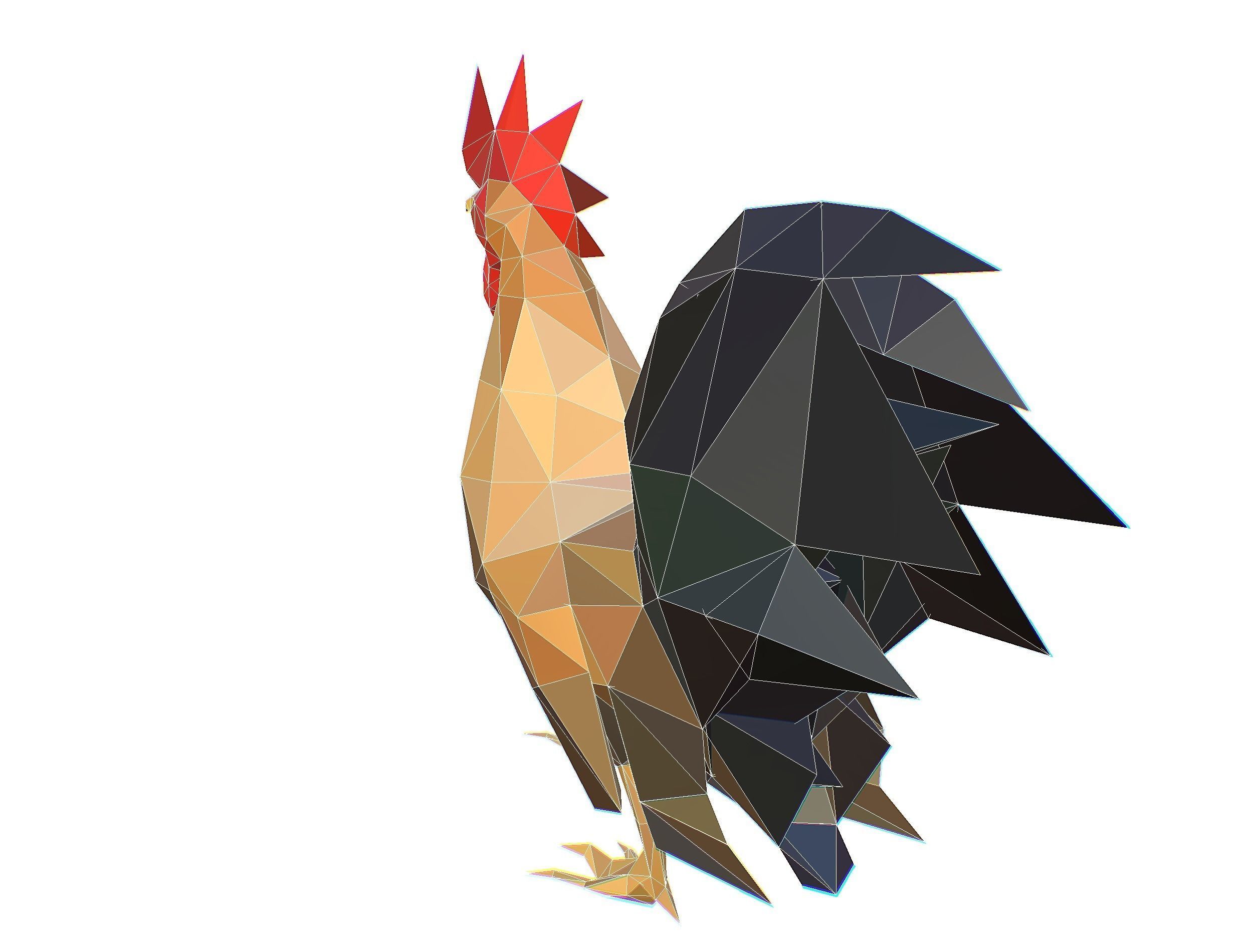 Animated Cock Lowpoly Art Style Low-poly 3D model_34