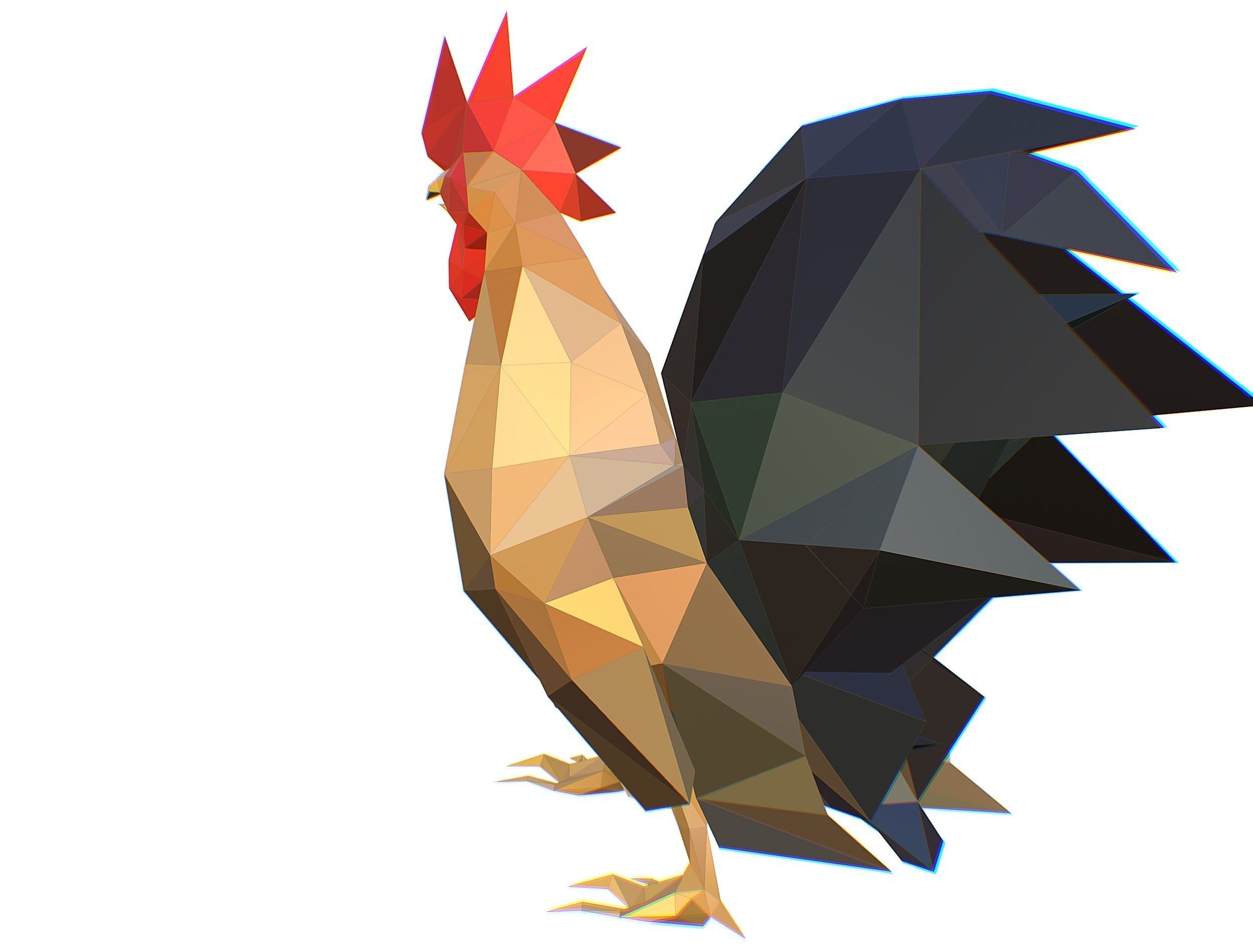Animated Cock Lowpoly Art Style Low-poly 3D model_23