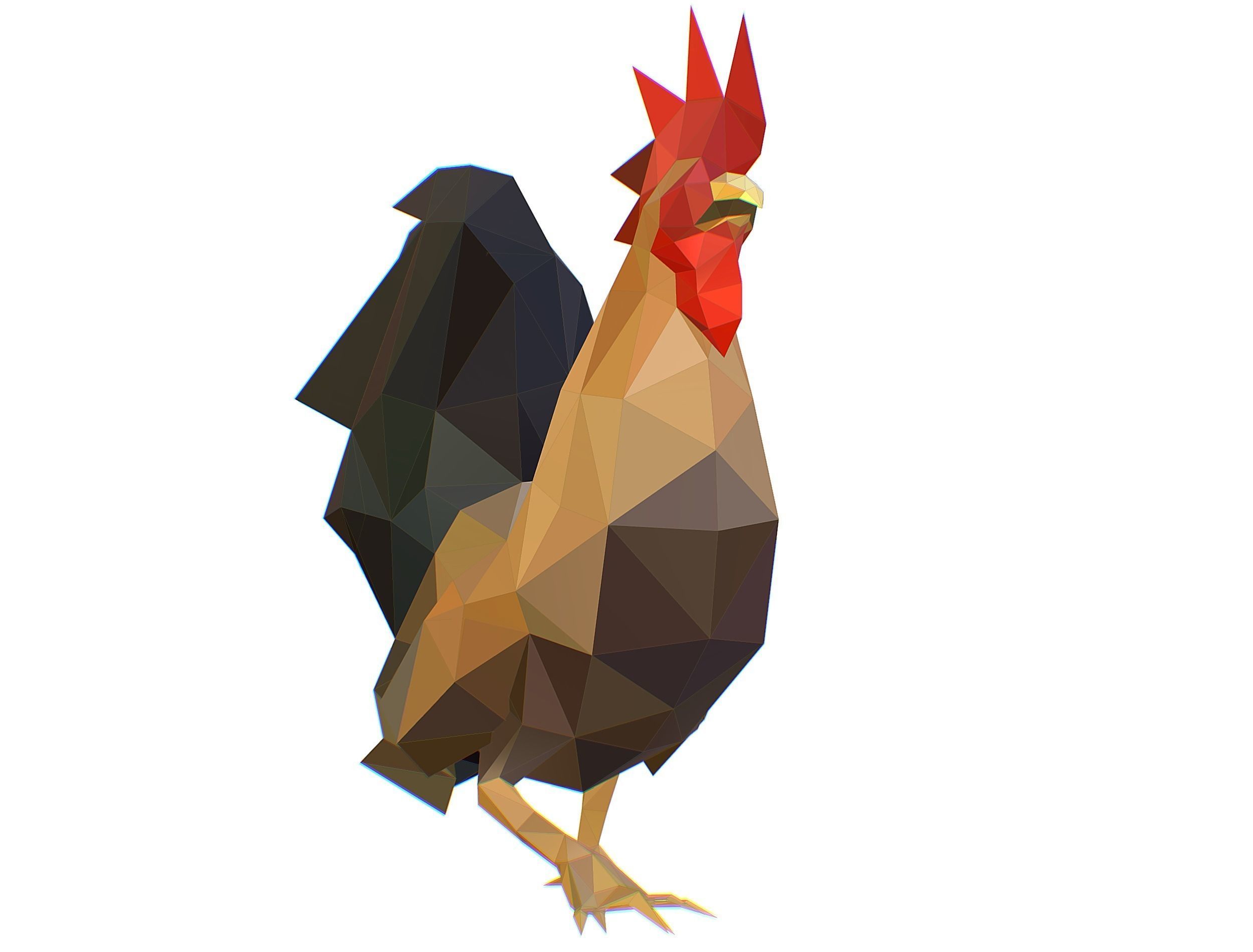 Animated Cock Lowpoly Art Style Low-poly 3D model_15
