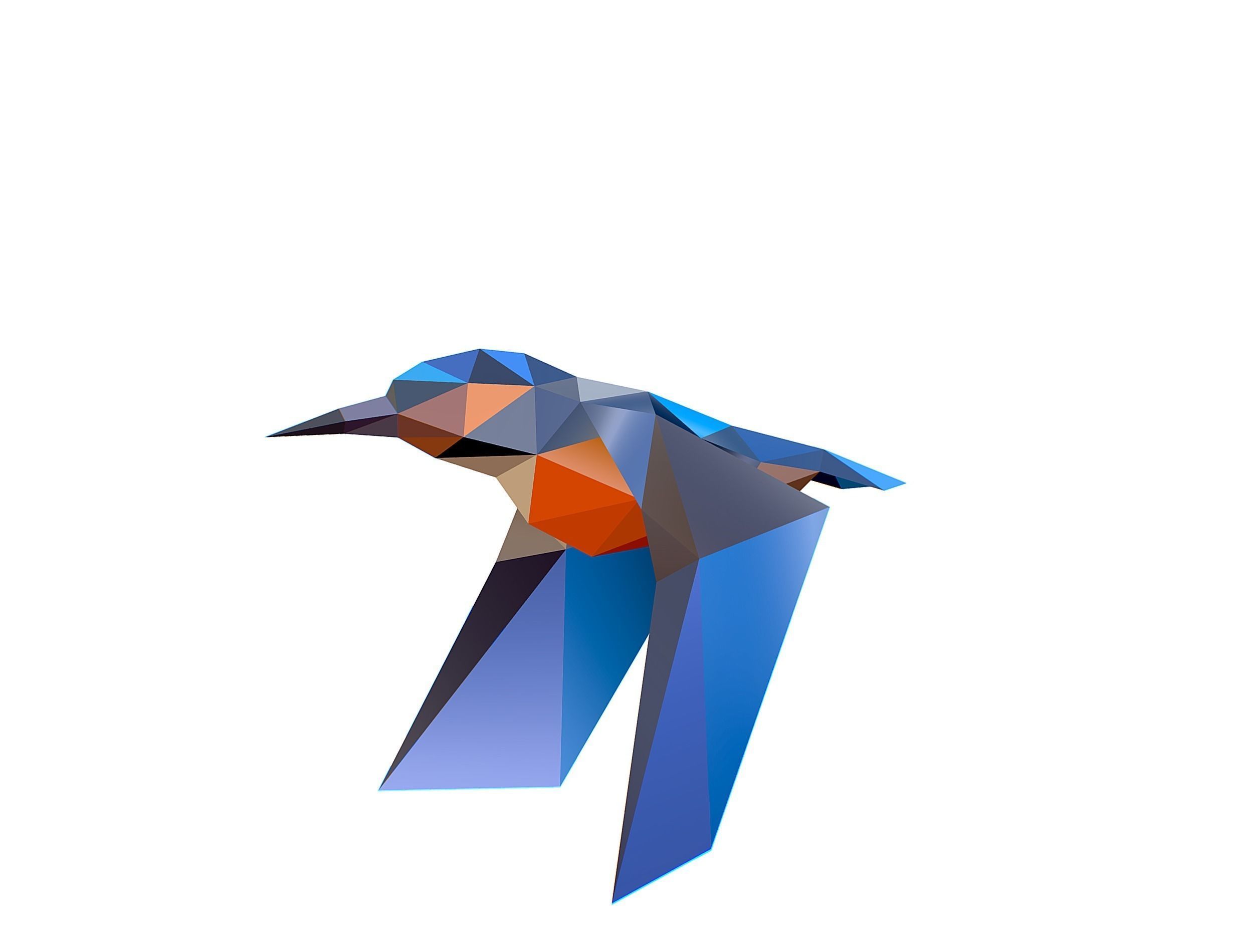 Animated Kingfisher Bird Lowpoly Art Style Low-poly 3D model_6