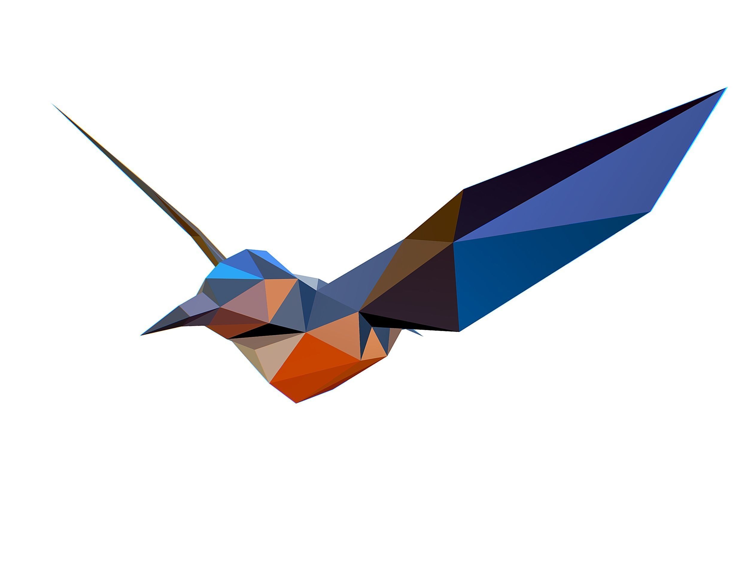 Animated Kingfisher Bird Lowpoly Art Style Low-poly 3D model_16
