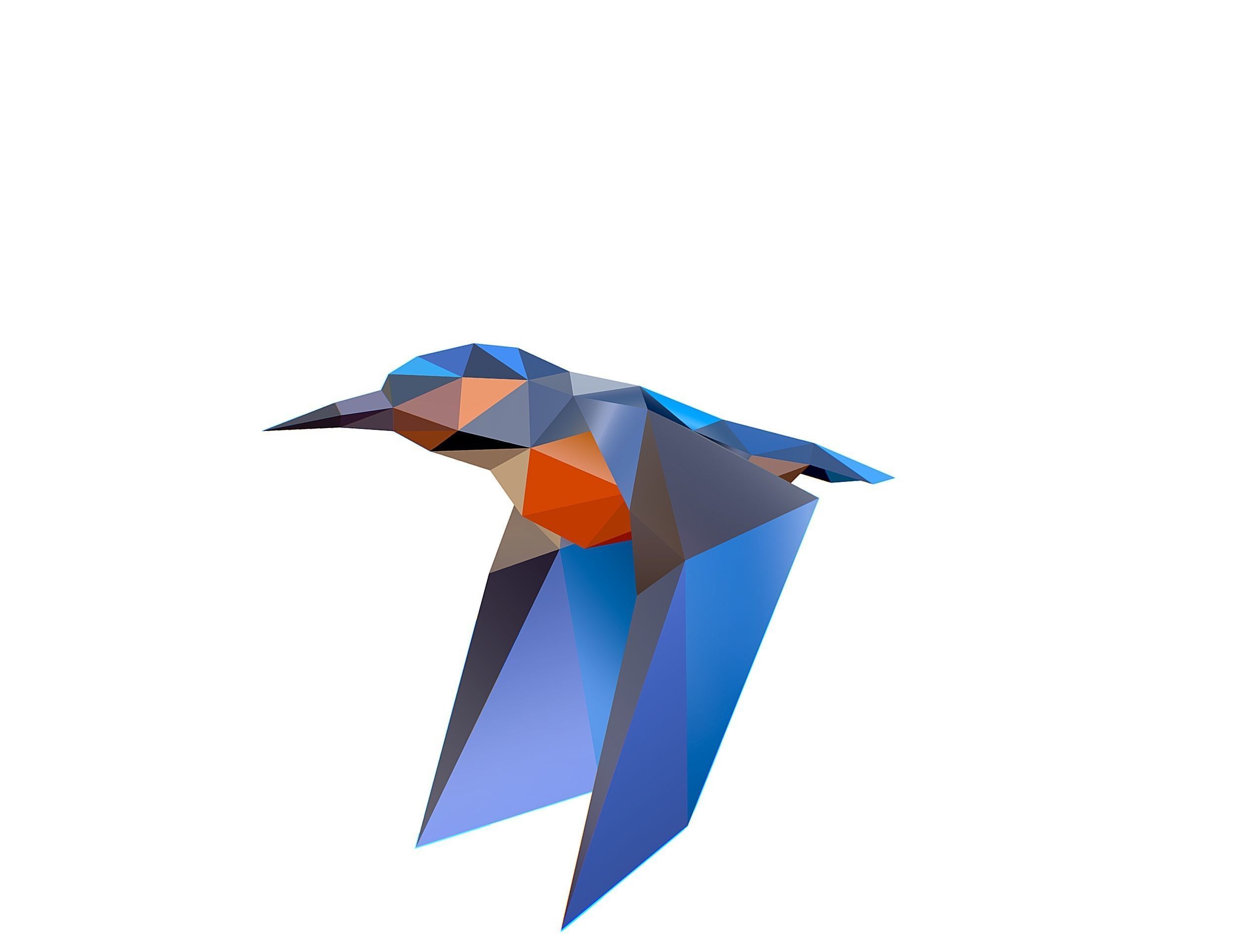 Animated Kingfisher Bird Lowpoly Art Style Low-poly 3D model_7