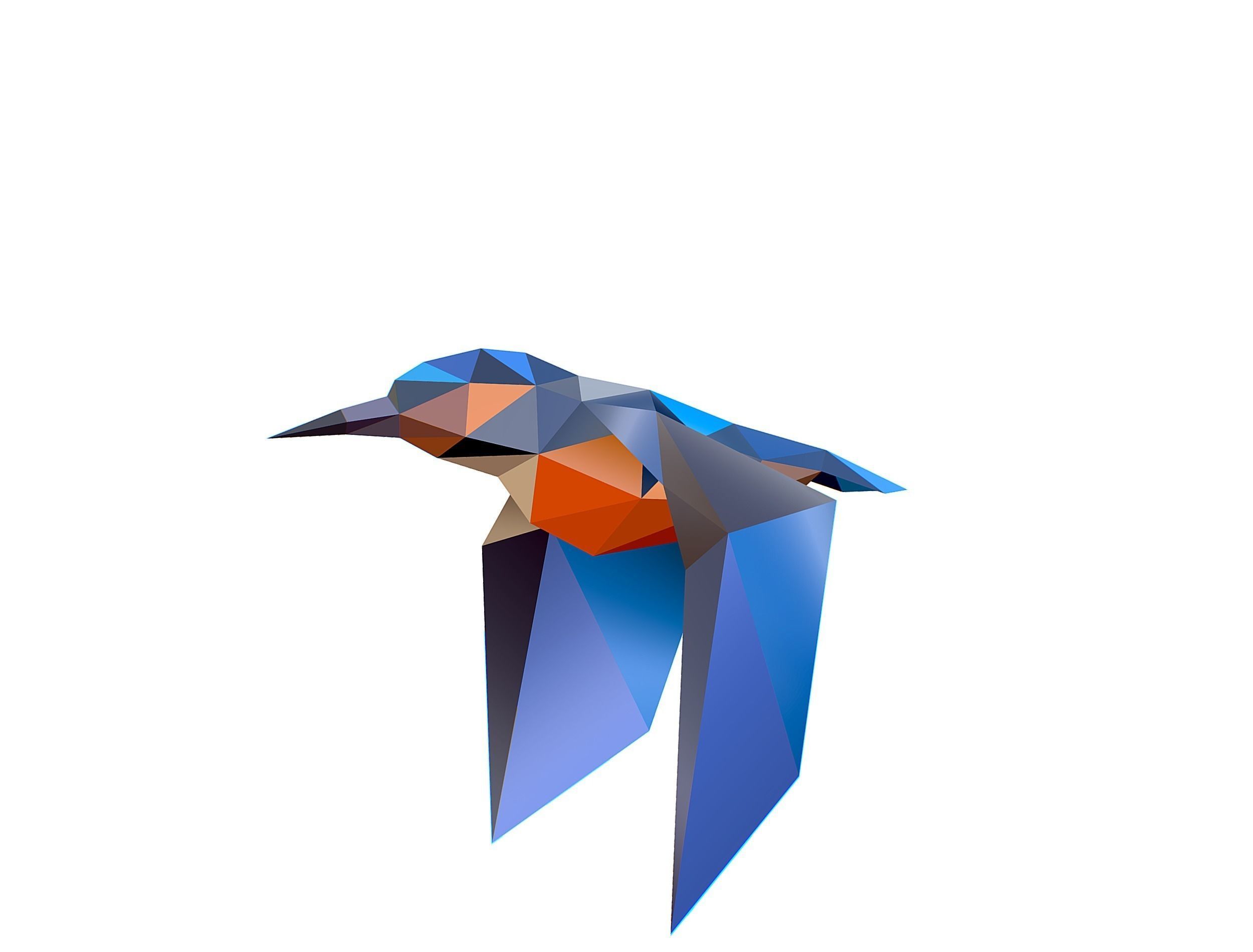 Animated Kingfisher Bird Lowpoly Art Style Low-poly 3D model_9