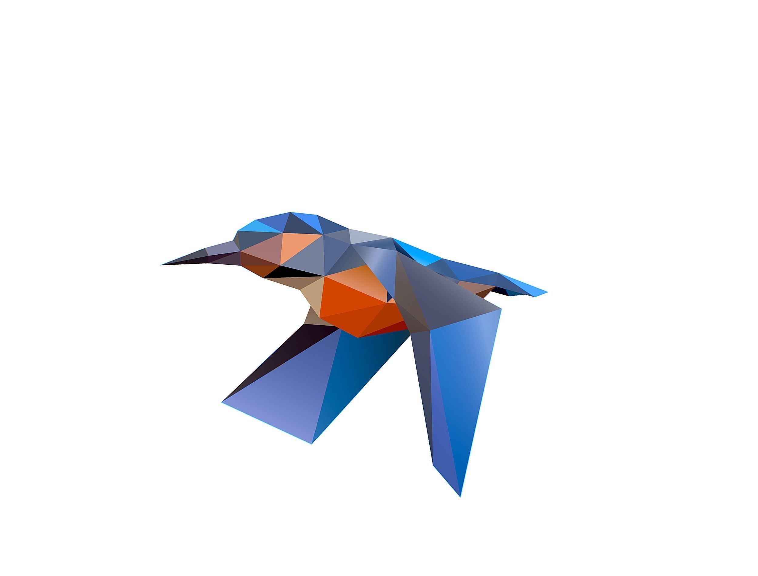 Animated Kingfisher Bird Lowpoly Art Style Low-poly 3D model_5