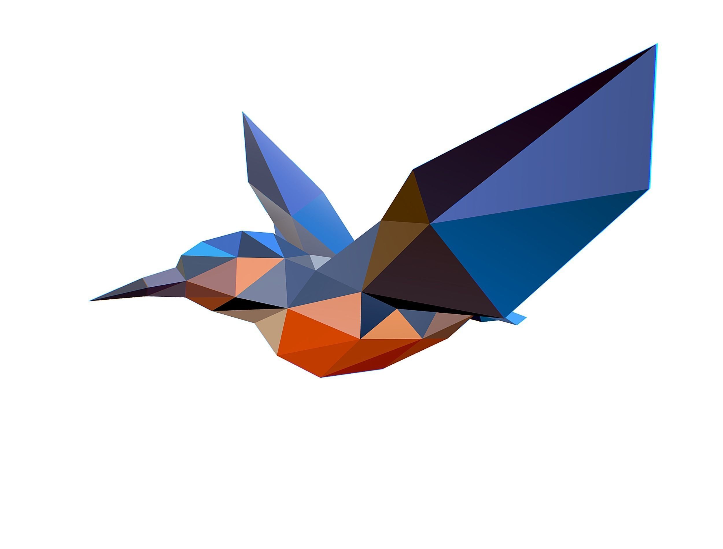 Animated Kingfisher Bird Lowpoly Art Style Low-poly 3D model_14