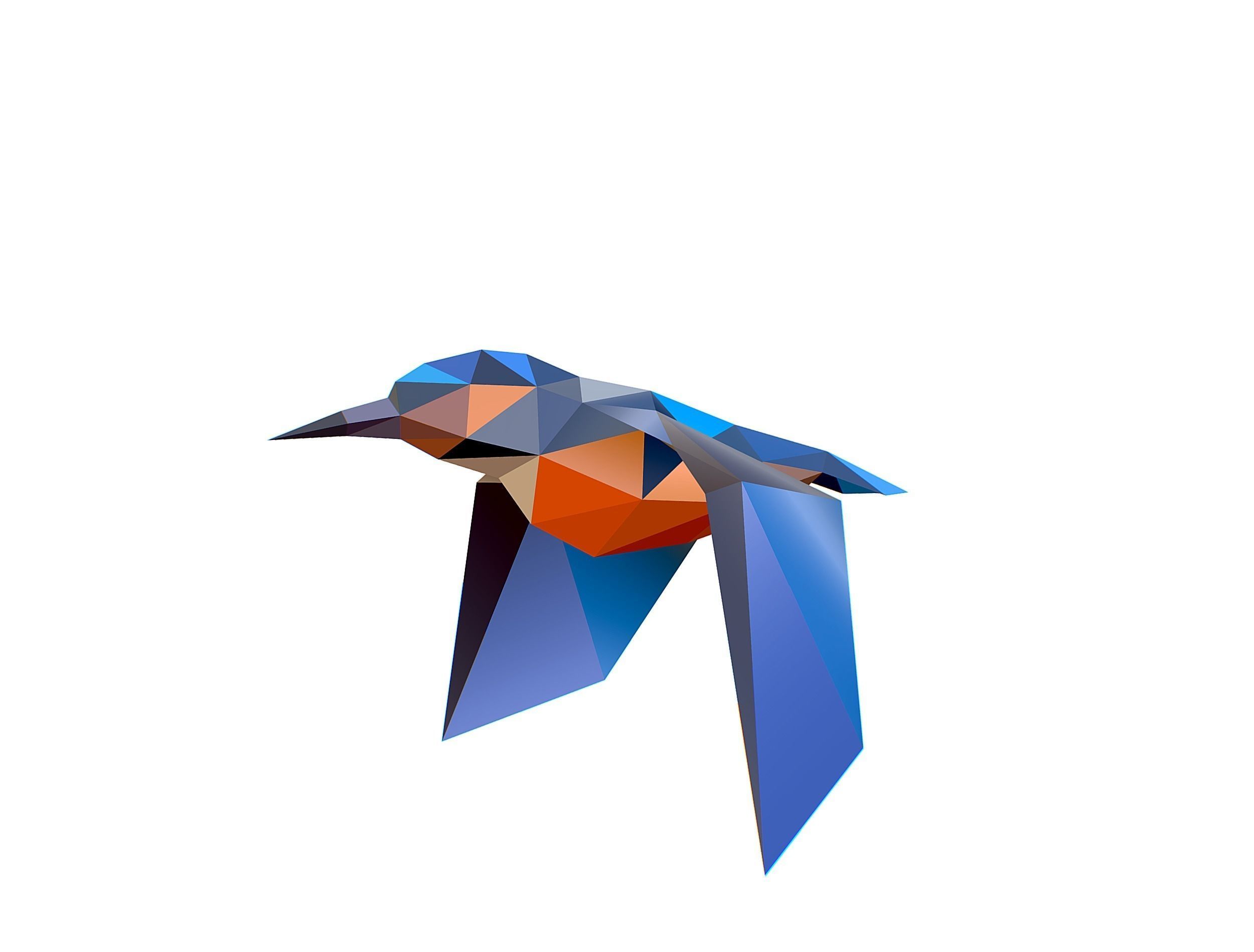 Animated Kingfisher Bird Lowpoly Art Style Low-poly 3D model_10