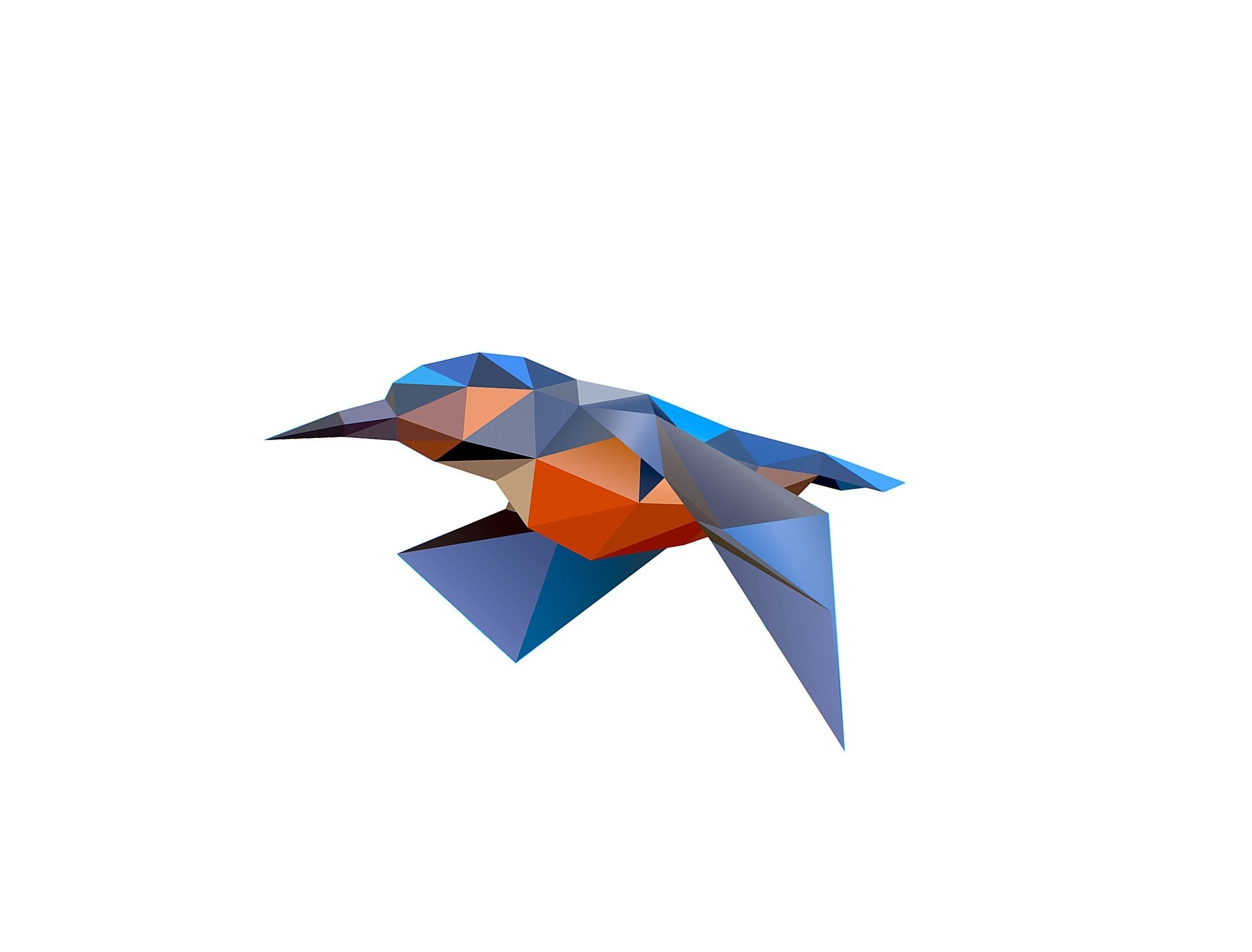 Animated Kingfisher Bird Lowpoly Art Style Low-poly 3D model_4