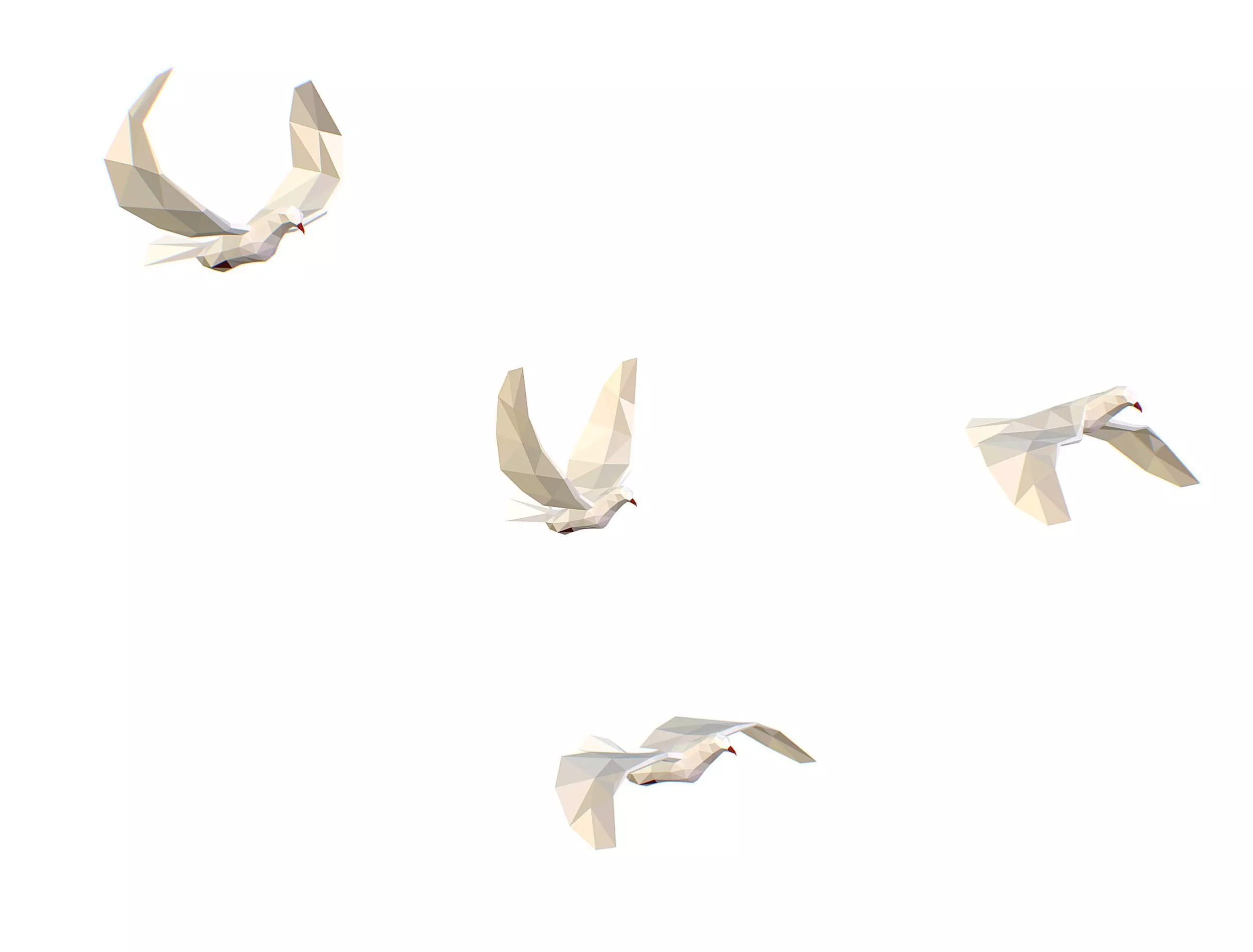 Animated White Doves Lowpoly Art Style Low-poly 3D model