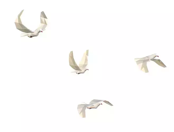 Animated White Doves Lowpoly Art Style