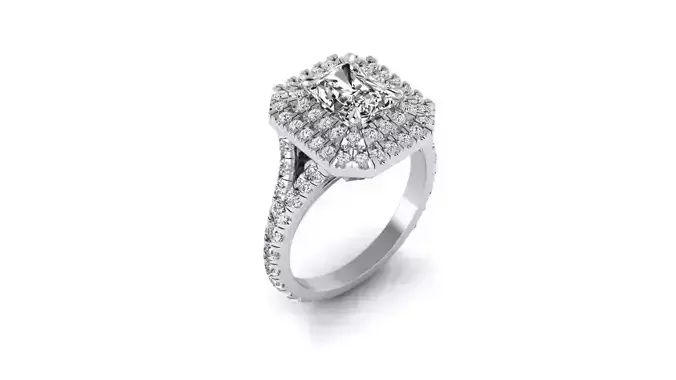 EMERALD CUT ENGAGEMENT RING DOUBLE HALO