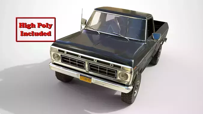 Classic pickup 1976 New Black Low-poly 3D model