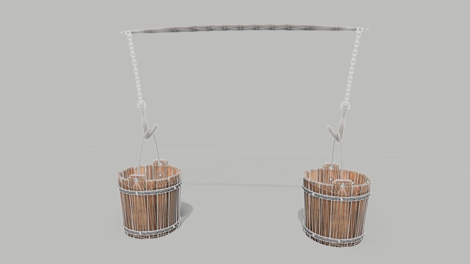 Bucket Wooden Low-poly 3D model_6