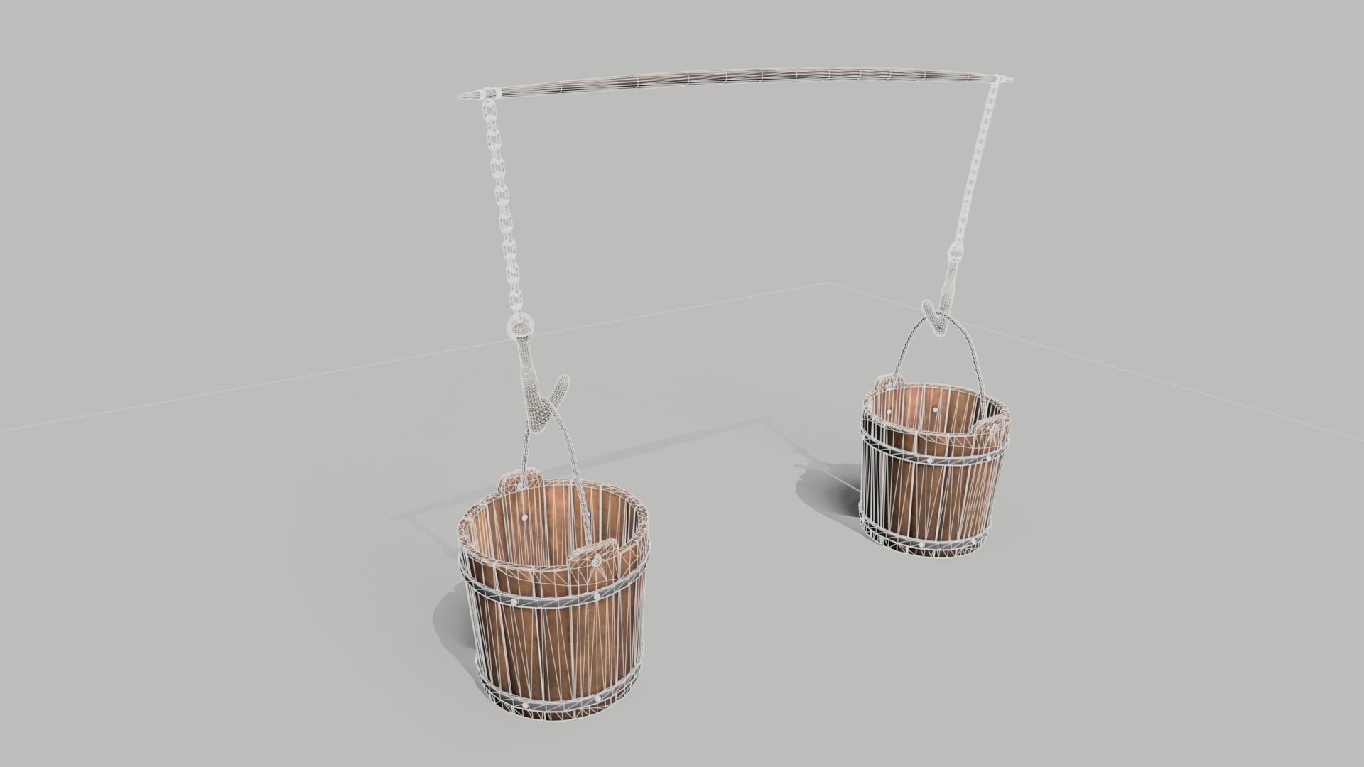 Bucket Wooden Low-poly 3D model_7