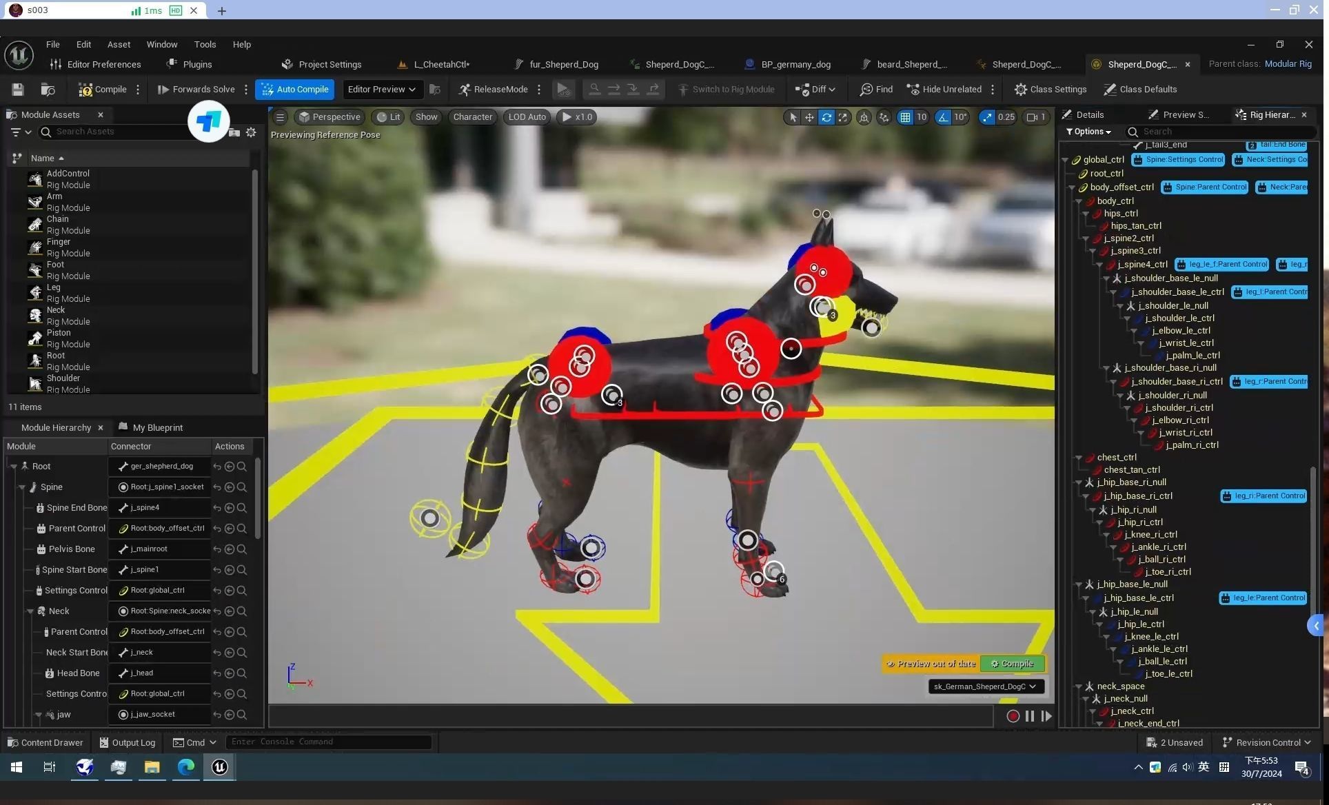 UE5 German Shepherd Dog with Groom Low-poly 3D model_6