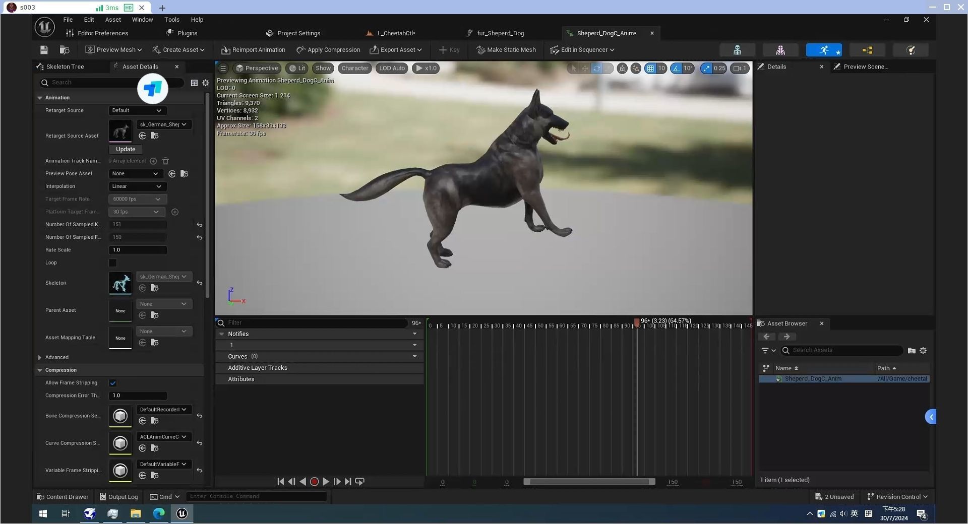 UE5 German Shepherd Dog with Groom Low-poly 3D model_4
