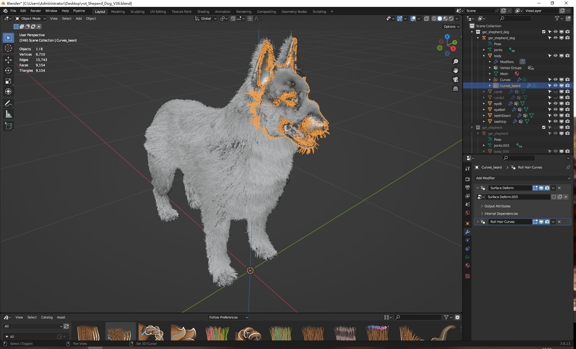 UE5 German Shepherd Dog with Groom Low-poly 3D model_11