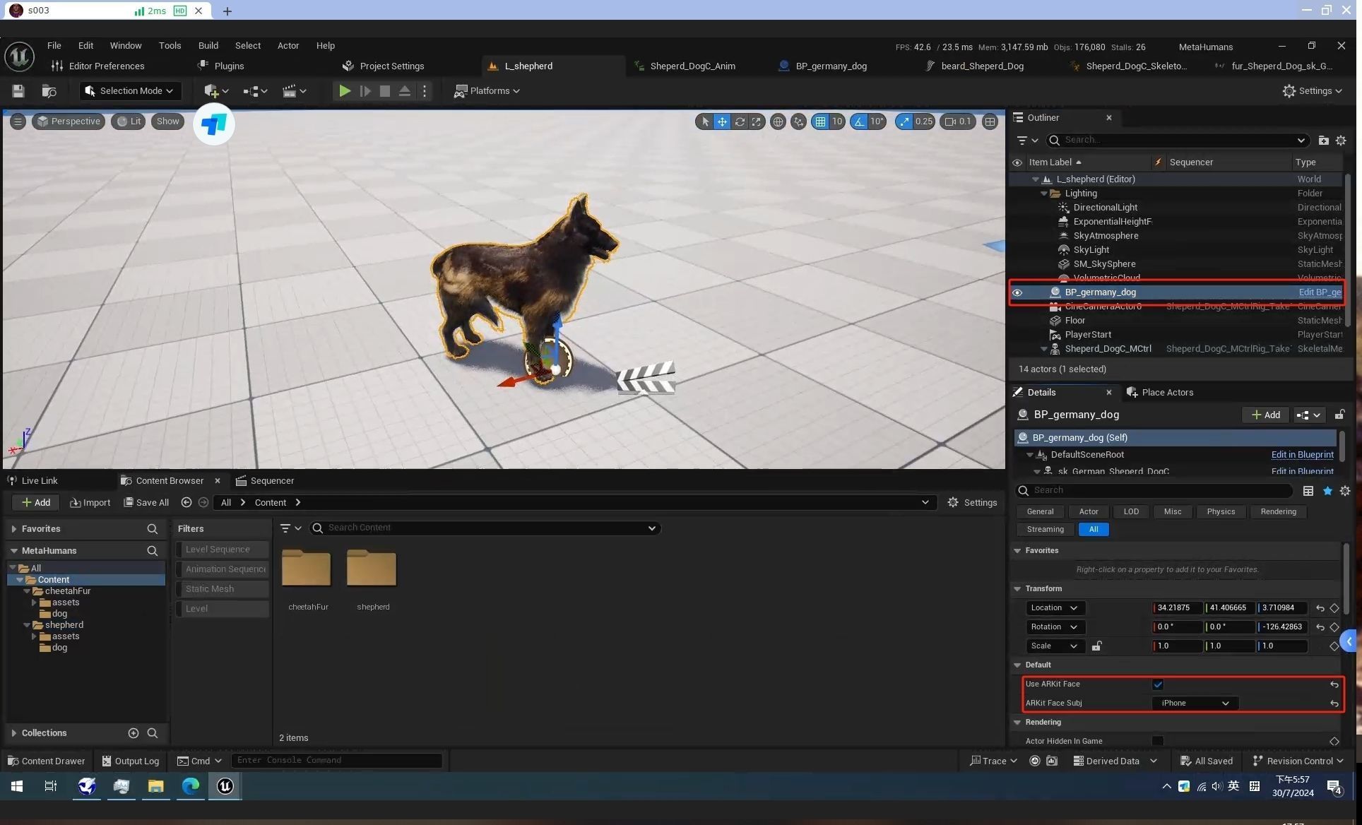 UE5 German Shepherd Dog with Groom Low-poly 3D model_9