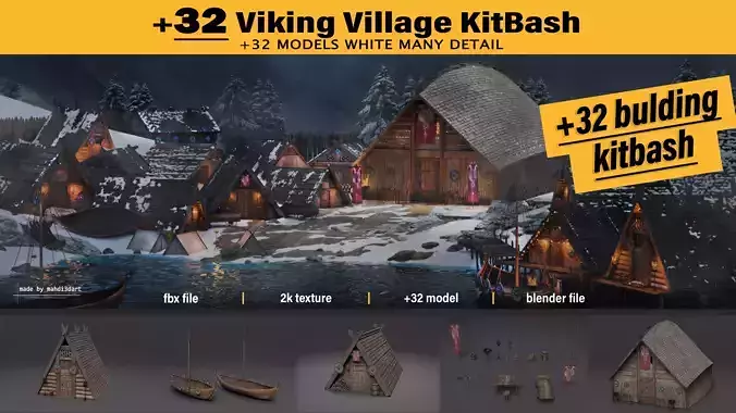 Viking building KitBash 3D model