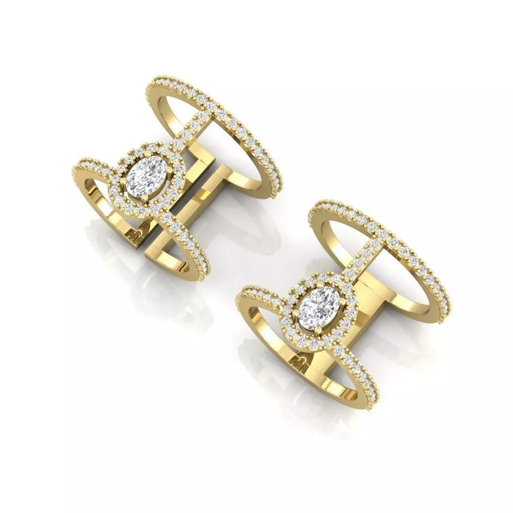 Oval halo messika 2 rows pave ring  3D print model_0