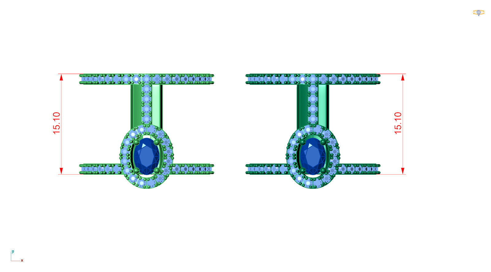Oval halo messika 2 rows pave ring  3D print model_5