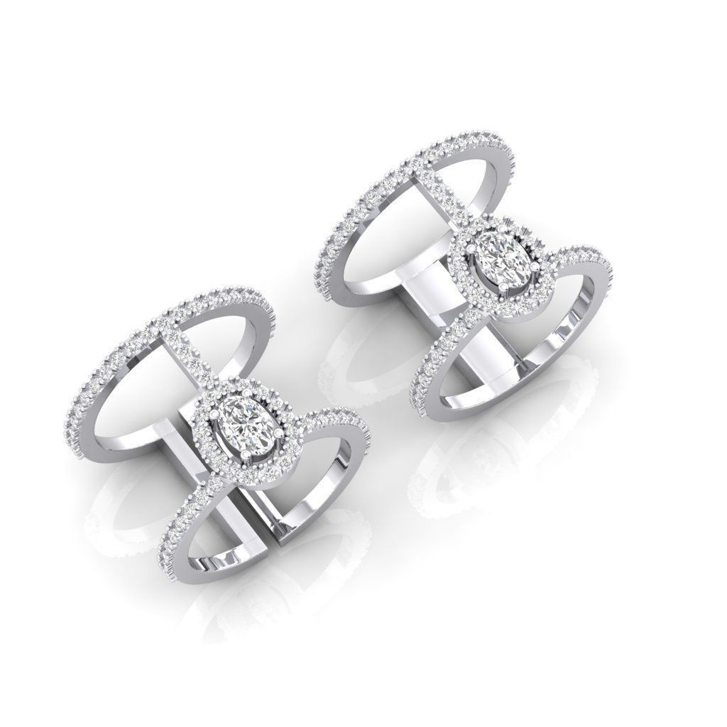 Oval halo messika 2 rows pave ring  3D print model_3