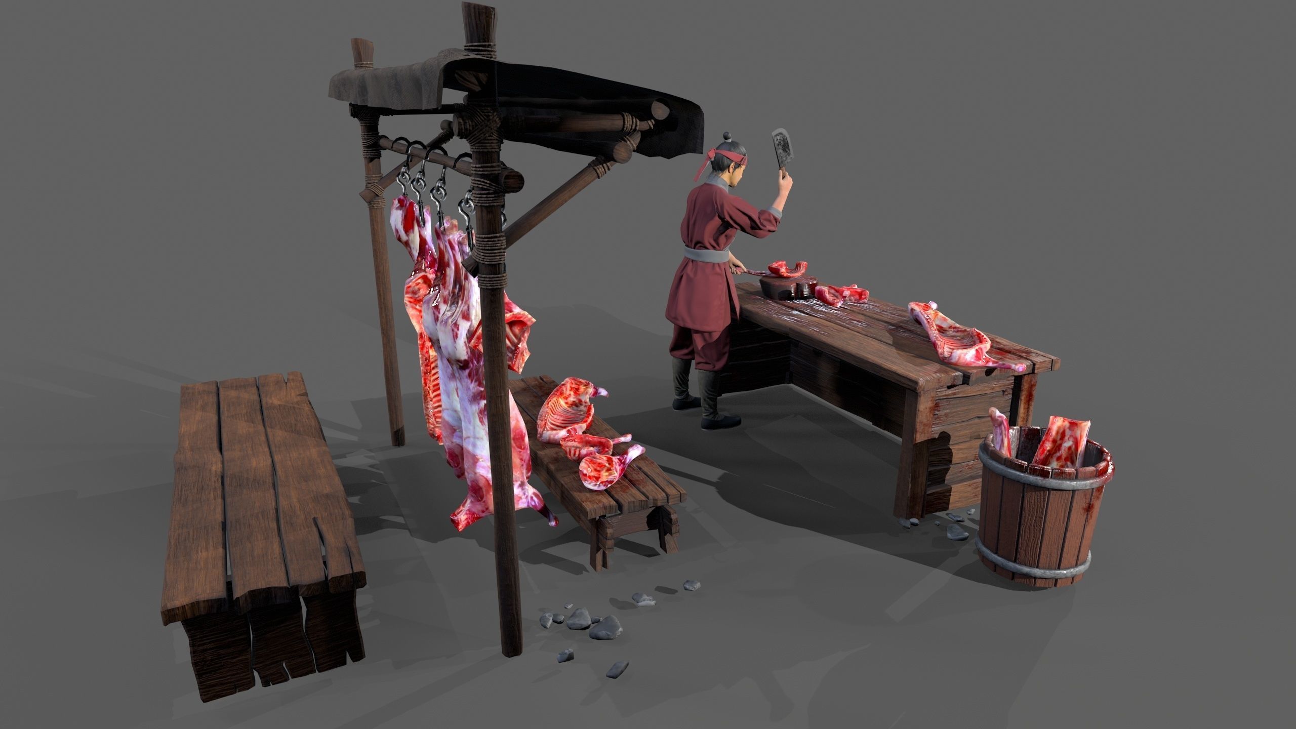butcher shop Low-poly 3D model_4