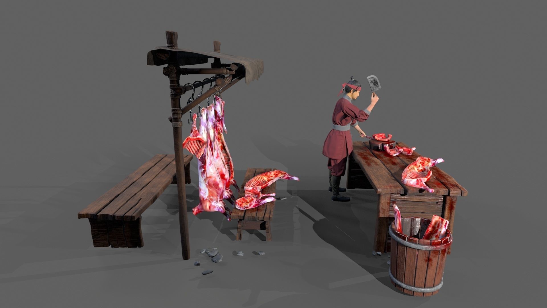 butcher shop Low-poly 3D model_8