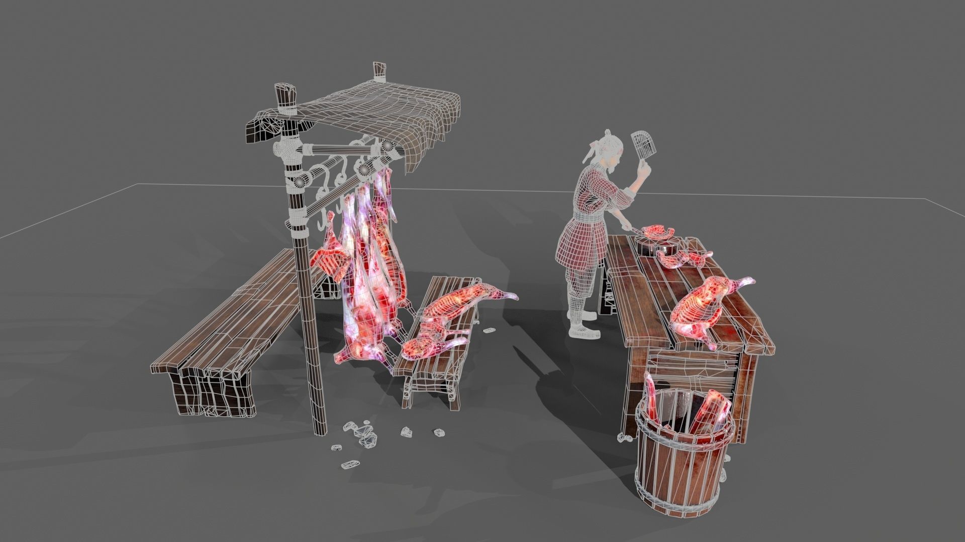 butcher shop Low-poly 3D model_15