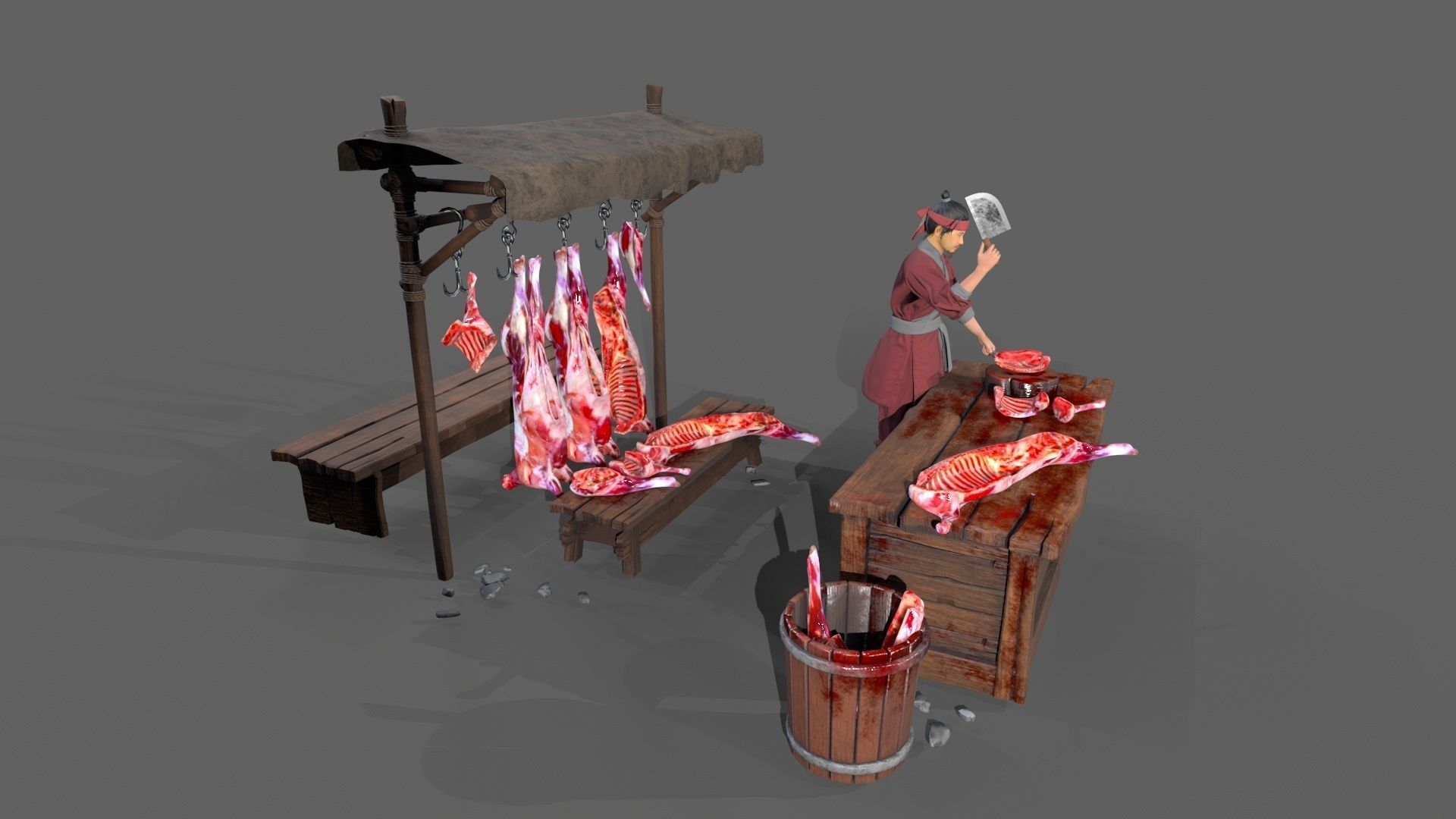butcher shop Low-poly 3D model_7