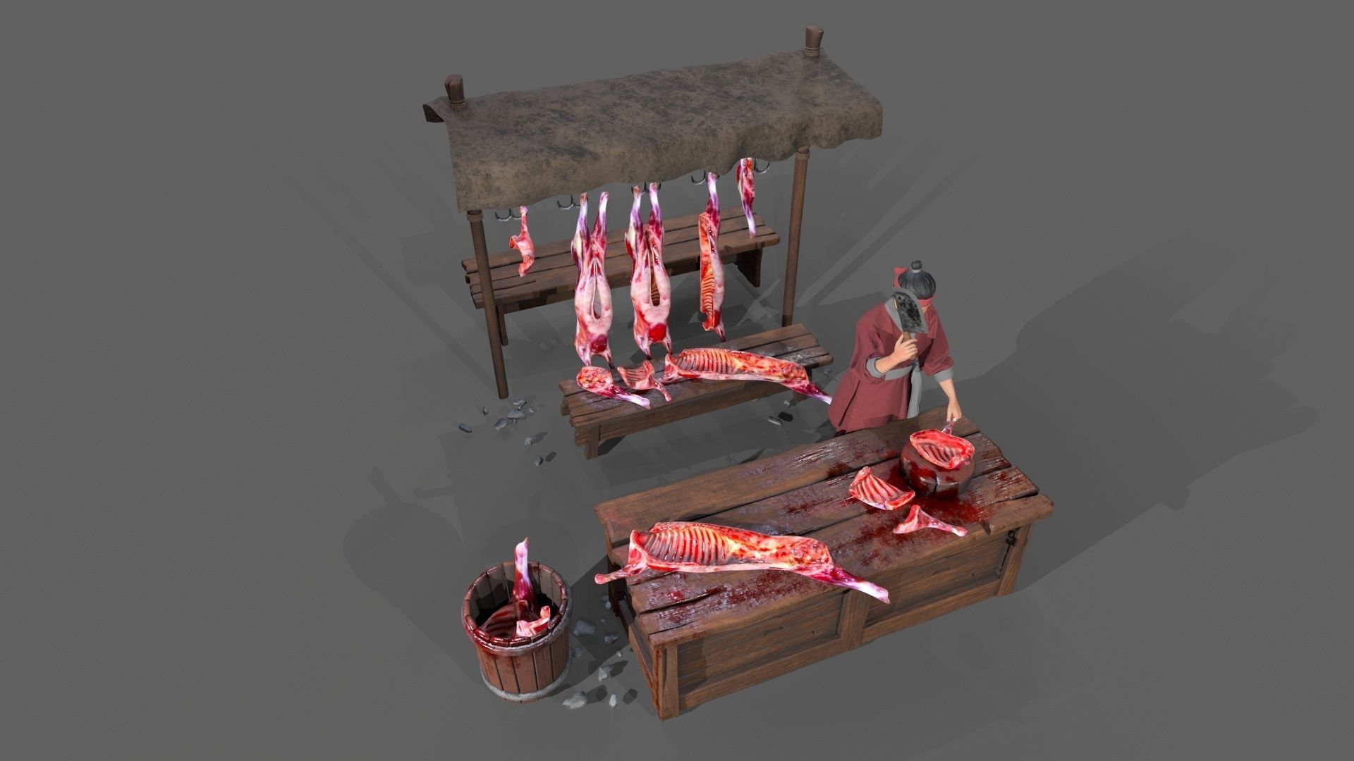 butcher shop Low-poly 3D model_6