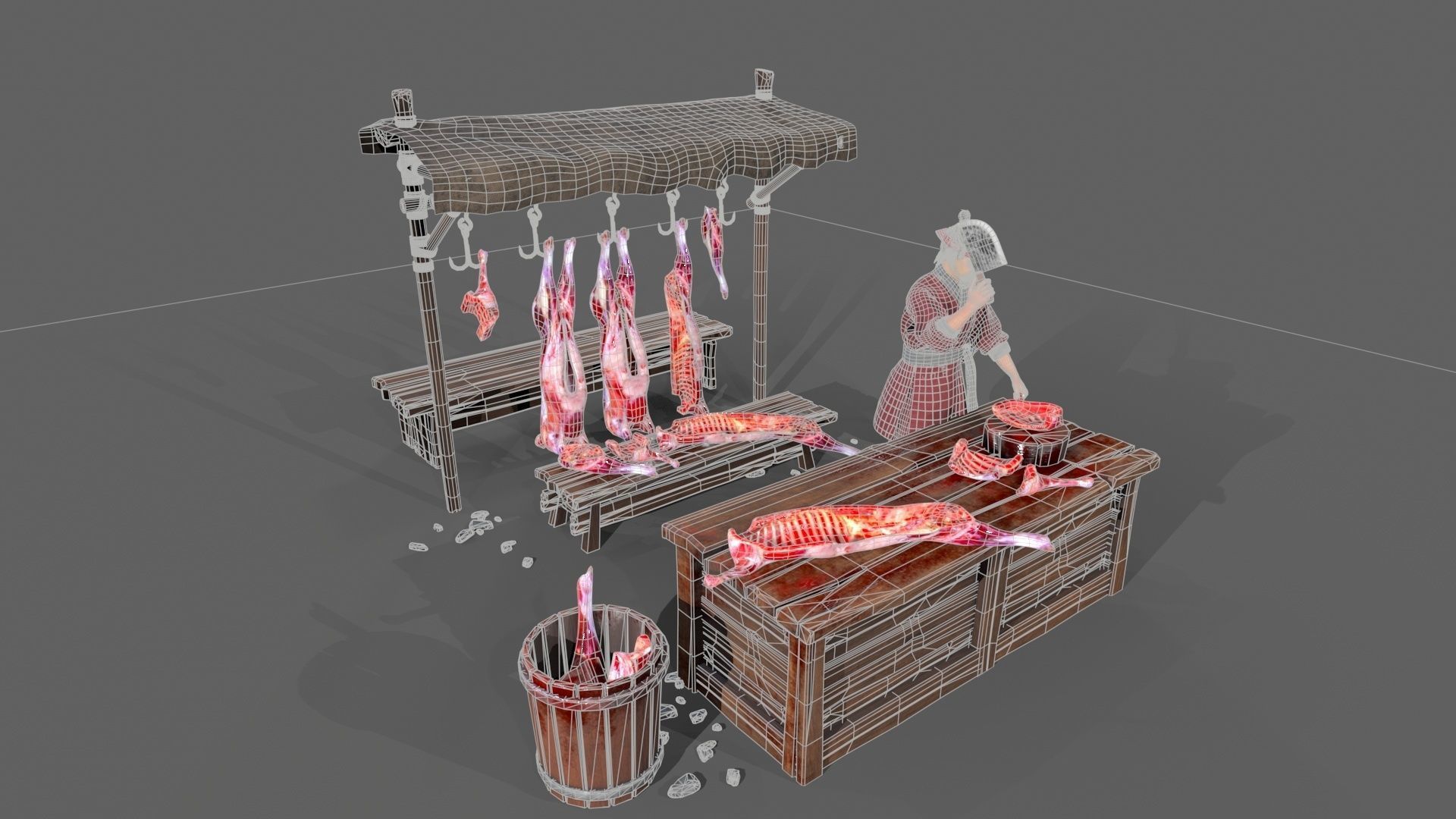 butcher shop Low-poly 3D model_14