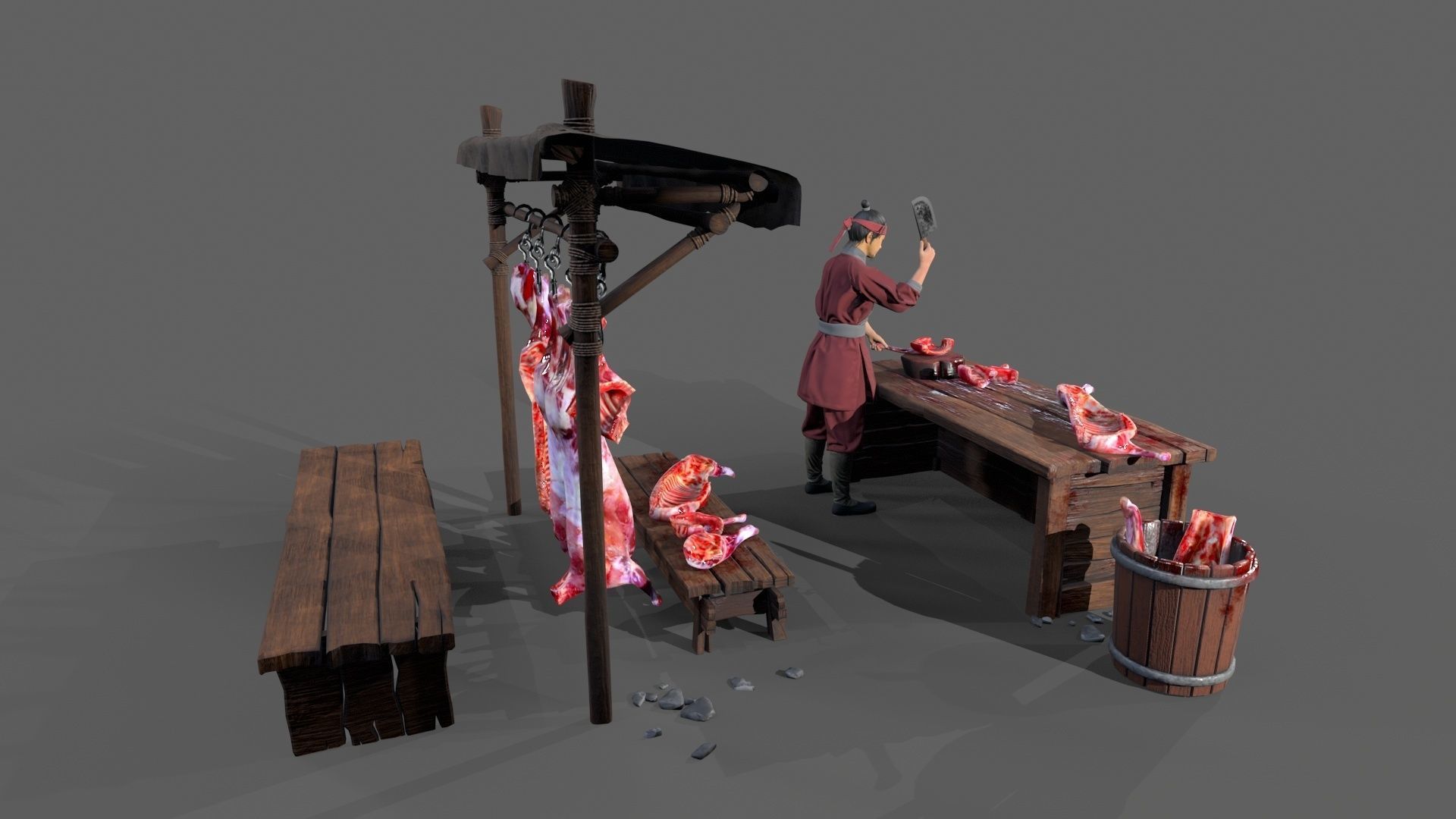 butcher shop Low-poly 3D model_9