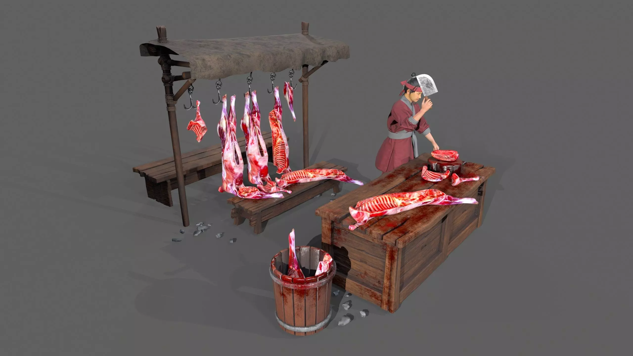 butcher shop Low-poly 3D model_0