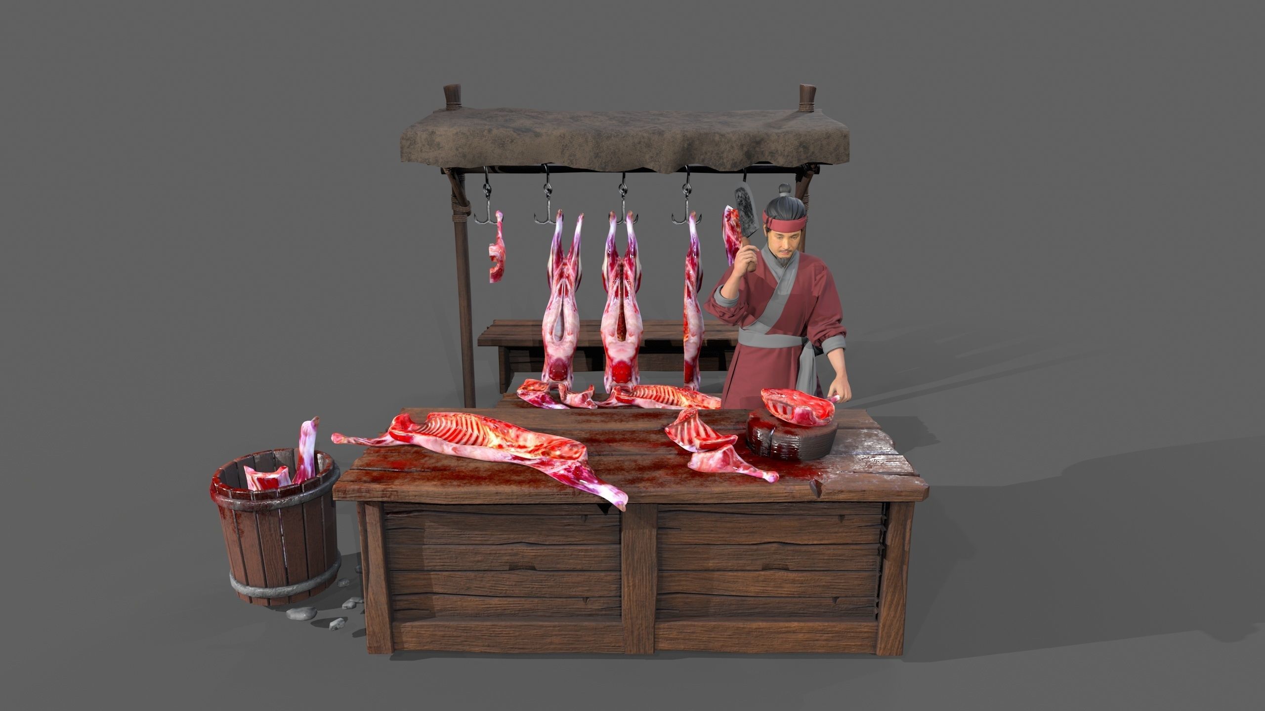 butcher shop Low-poly 3D model_2