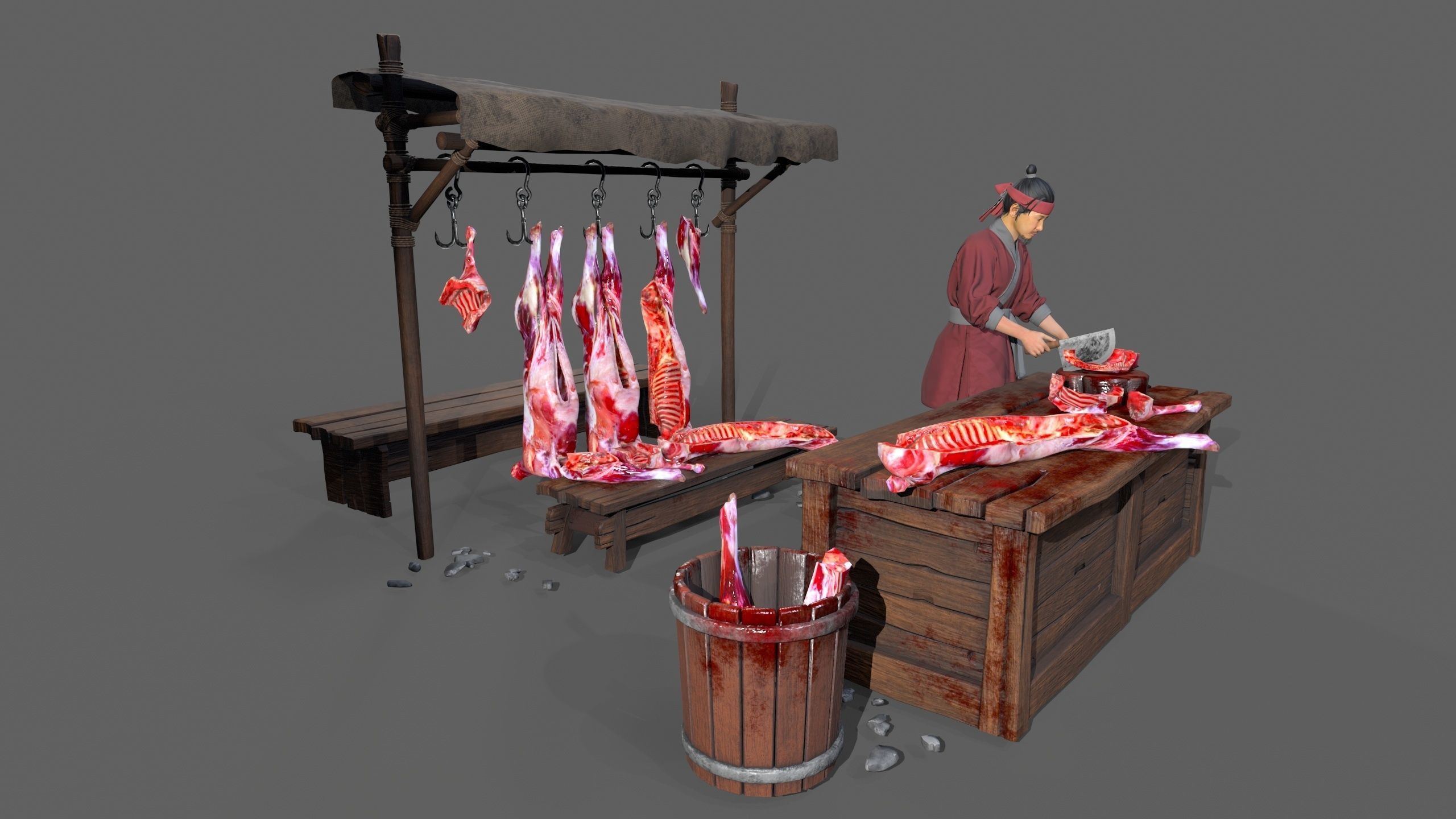 butcher shop Low-poly 3D model_1