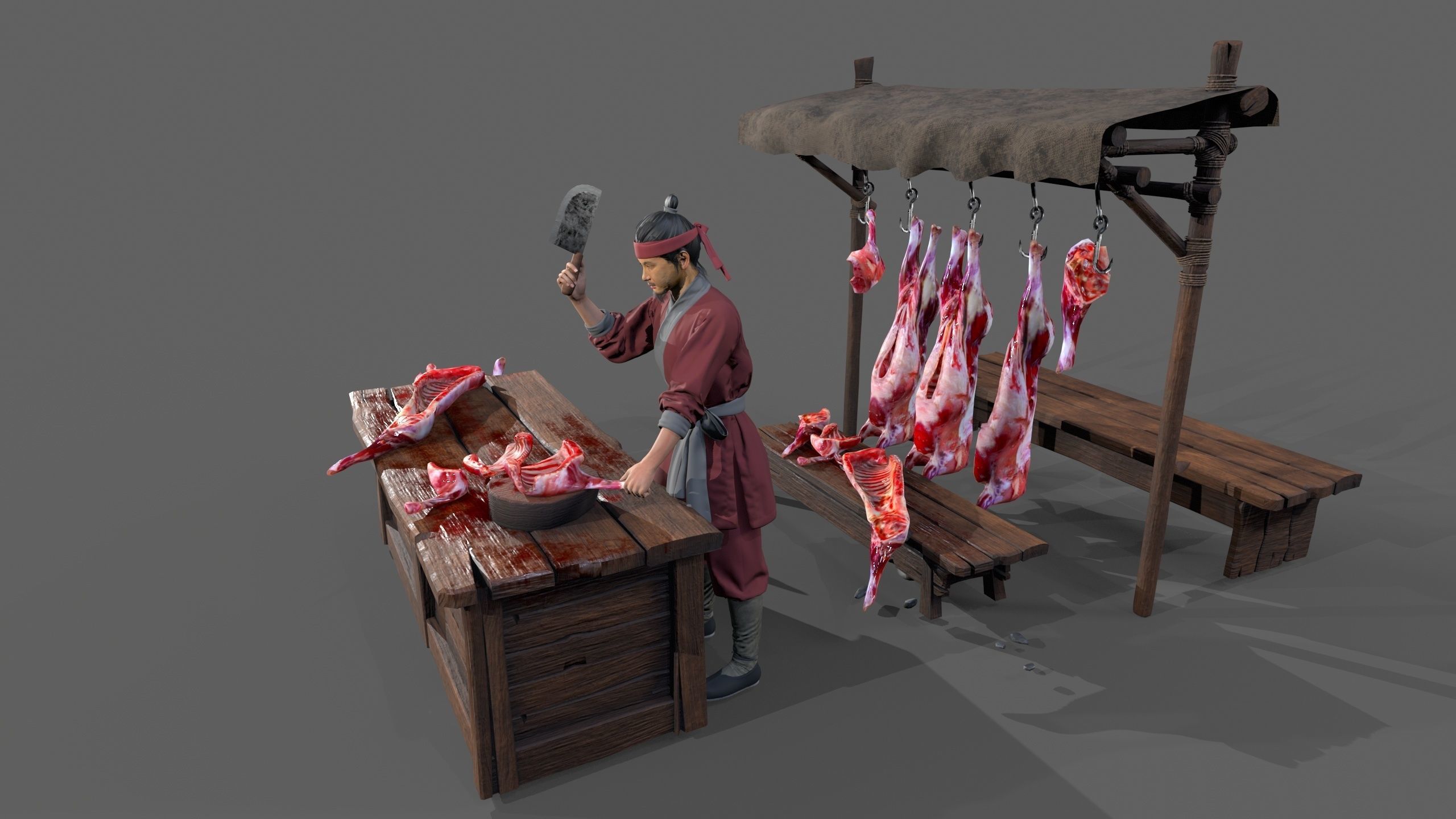 butcher shop Low-poly 3D model_3