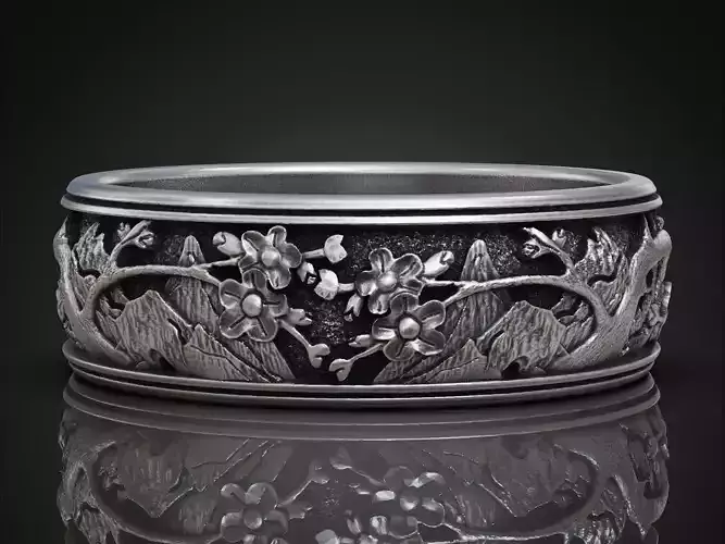 Band ring landscape oriental flowers mountains 3D print model