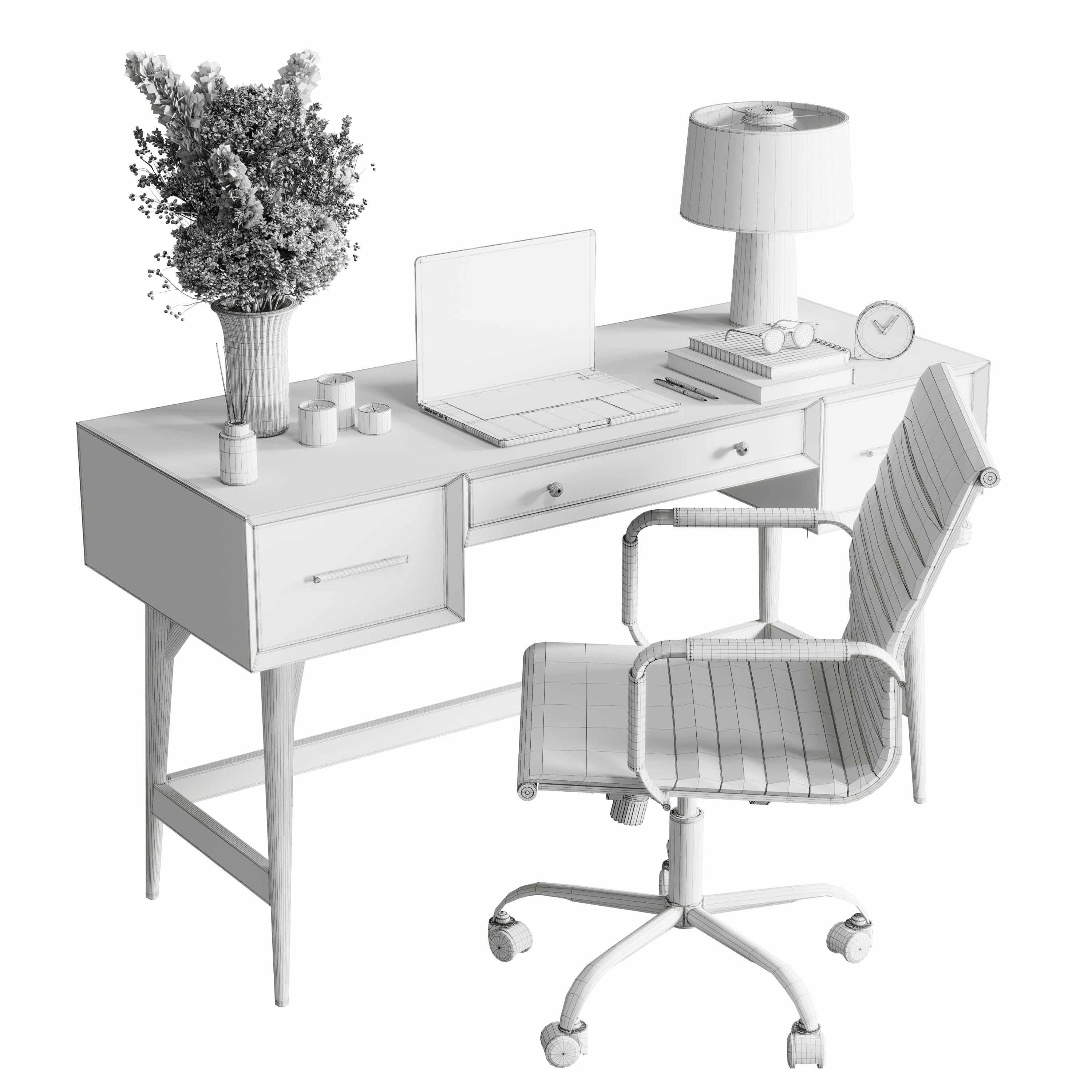 Workplace - Mid-Century Desk - office furniture 45 3D model_5