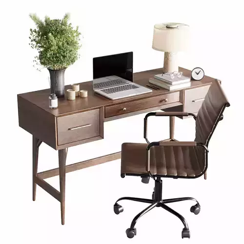 Workplace - Mid-Century Desk - office furniture 45 3D model