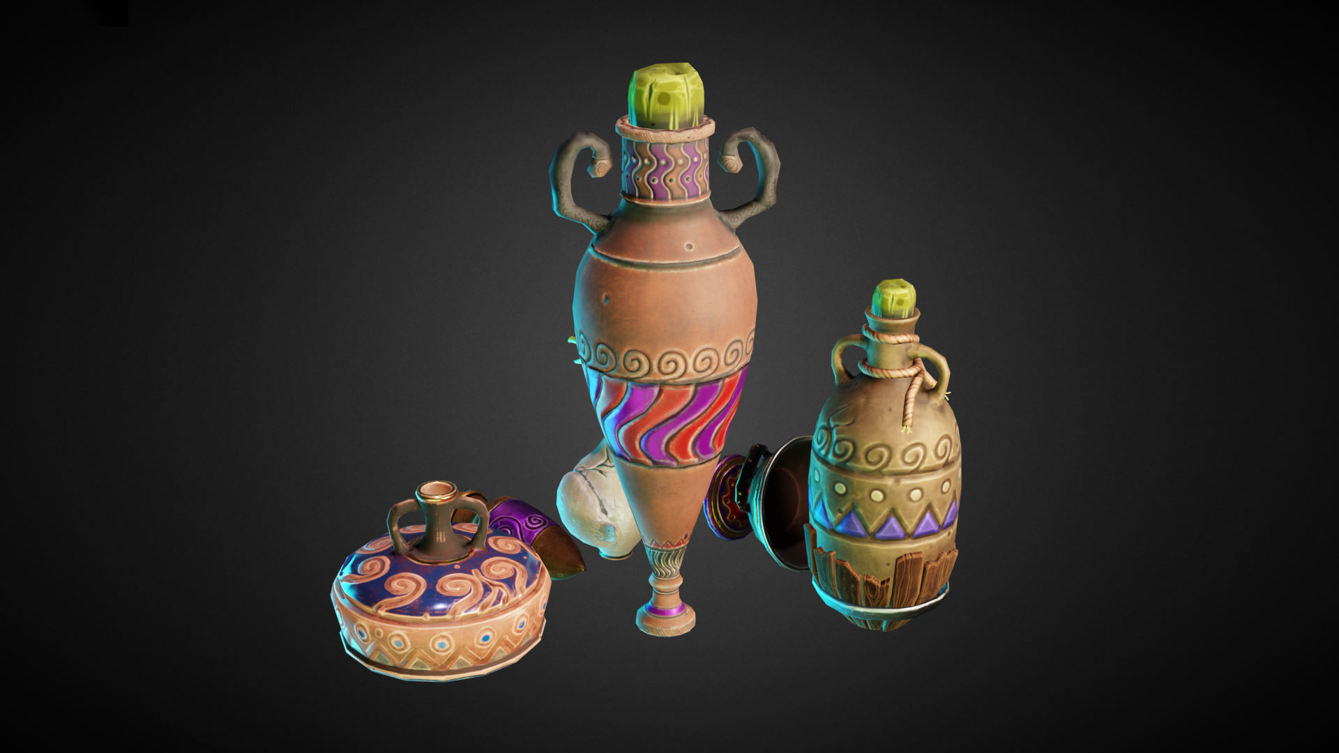 Stylized Pots - game asset Low-poly 3D model_2