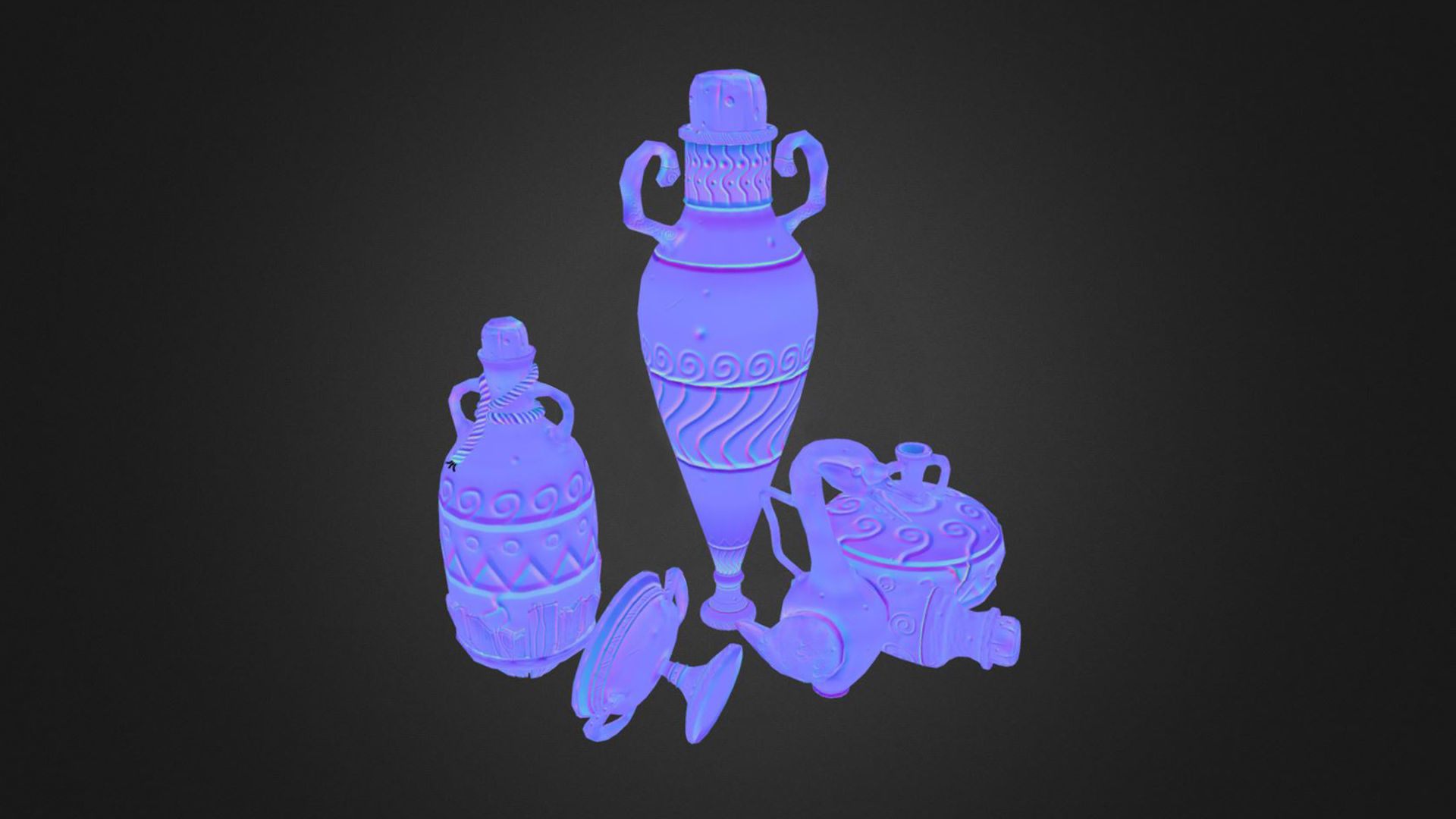 Stylized Pots - game asset Low-poly 3D model_5
