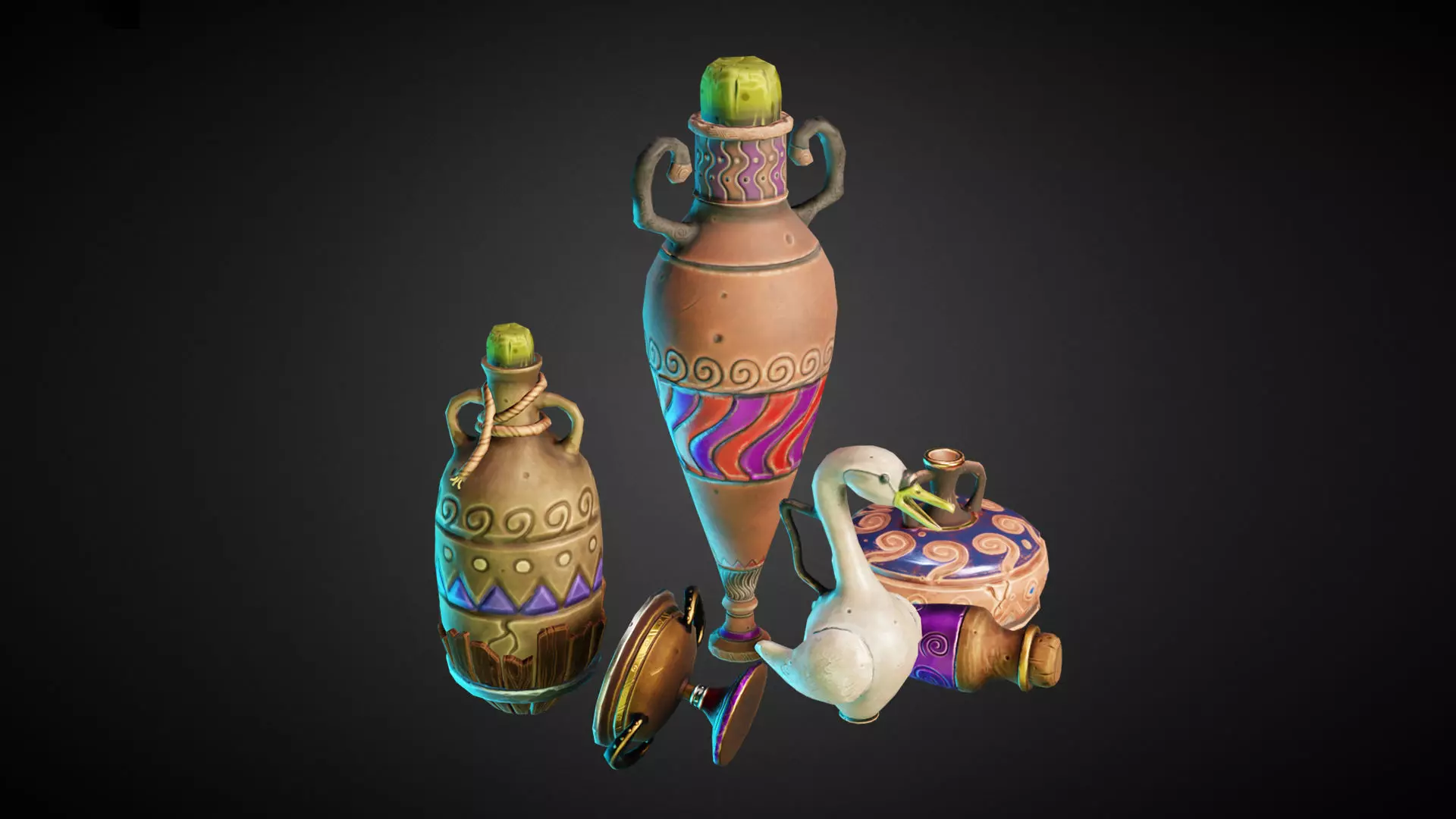 Stylized Pots - game asset Low-poly 3D model_0