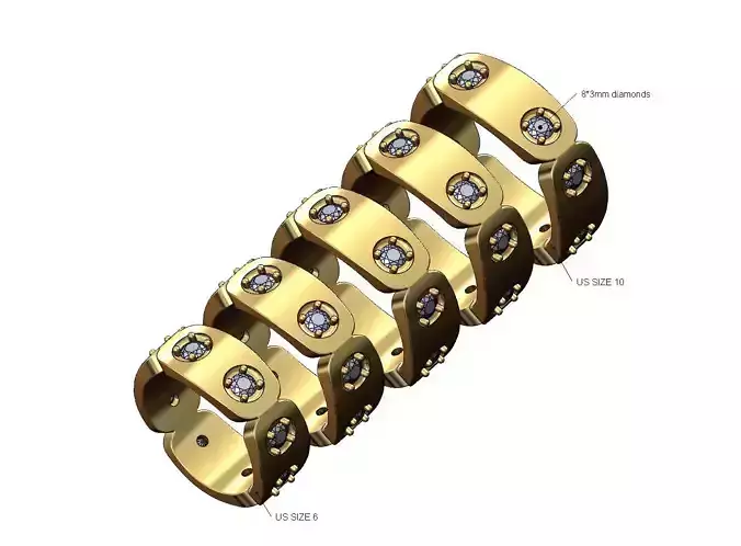 Carved link double diamond square ring US sizes 6to10