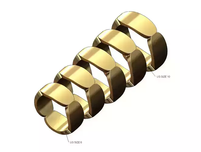 Simple rounded face carved link square ring US sizes 6to10 3D print model