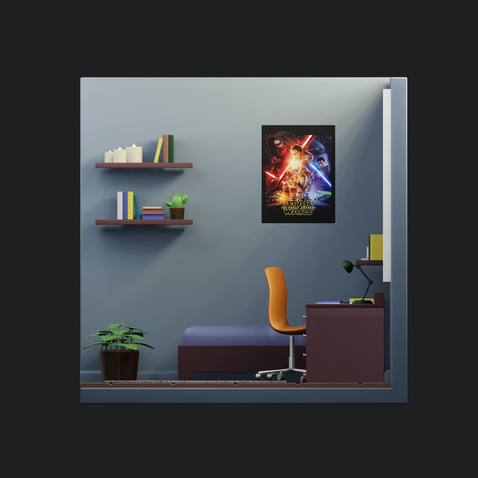 Isometric Bed Room low-poly 3D Model Low-poly 3D model_2