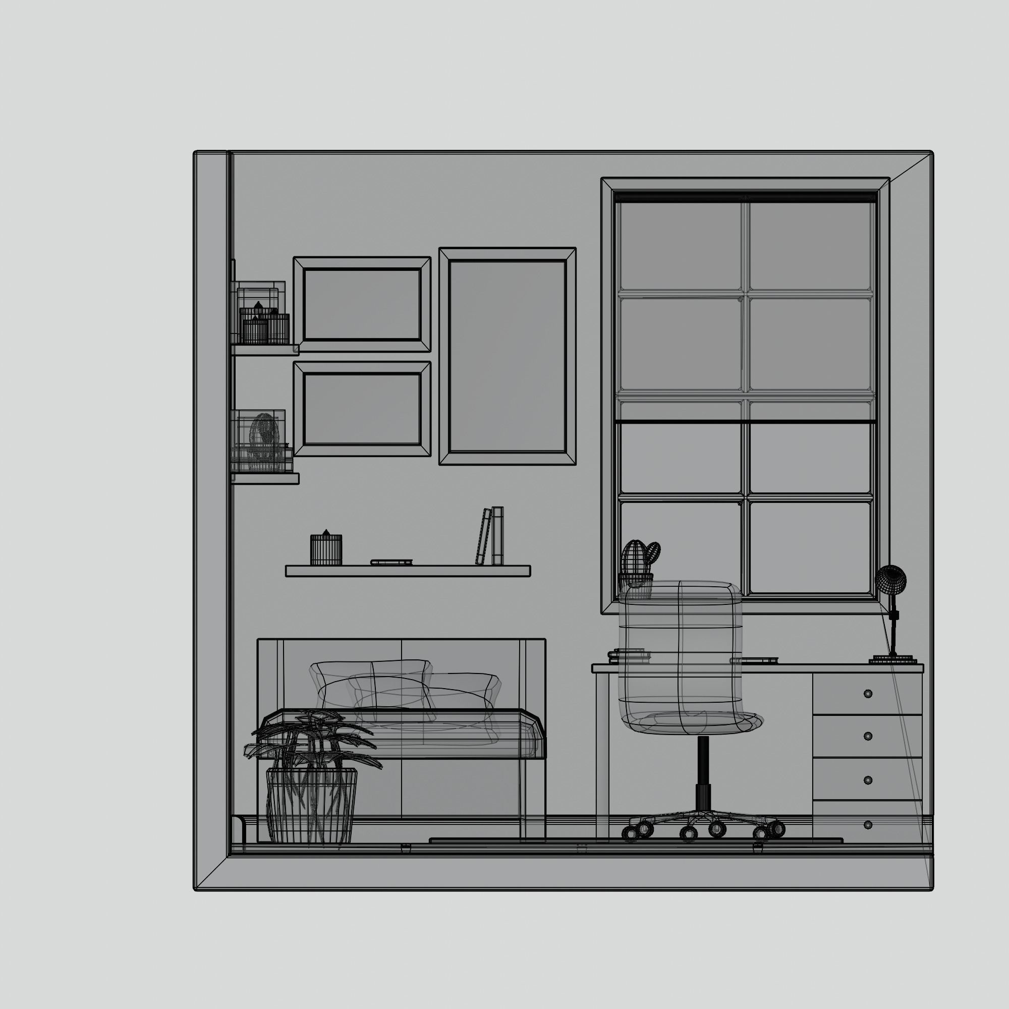Isometric Bed Room low-poly 3D Model Low-poly 3D model_7